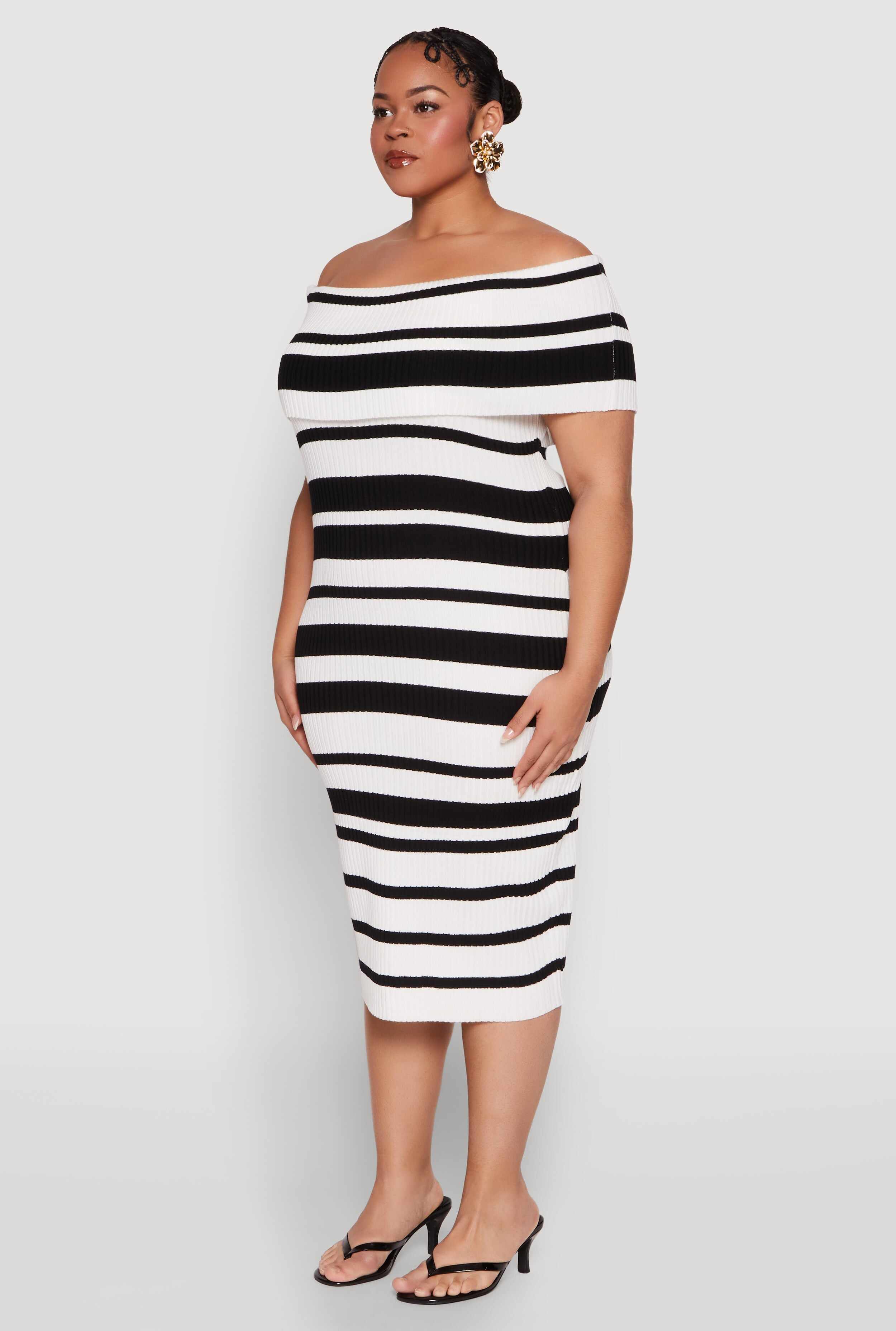 Plus Size Almost Famous Off the Shoulder Striped Dress