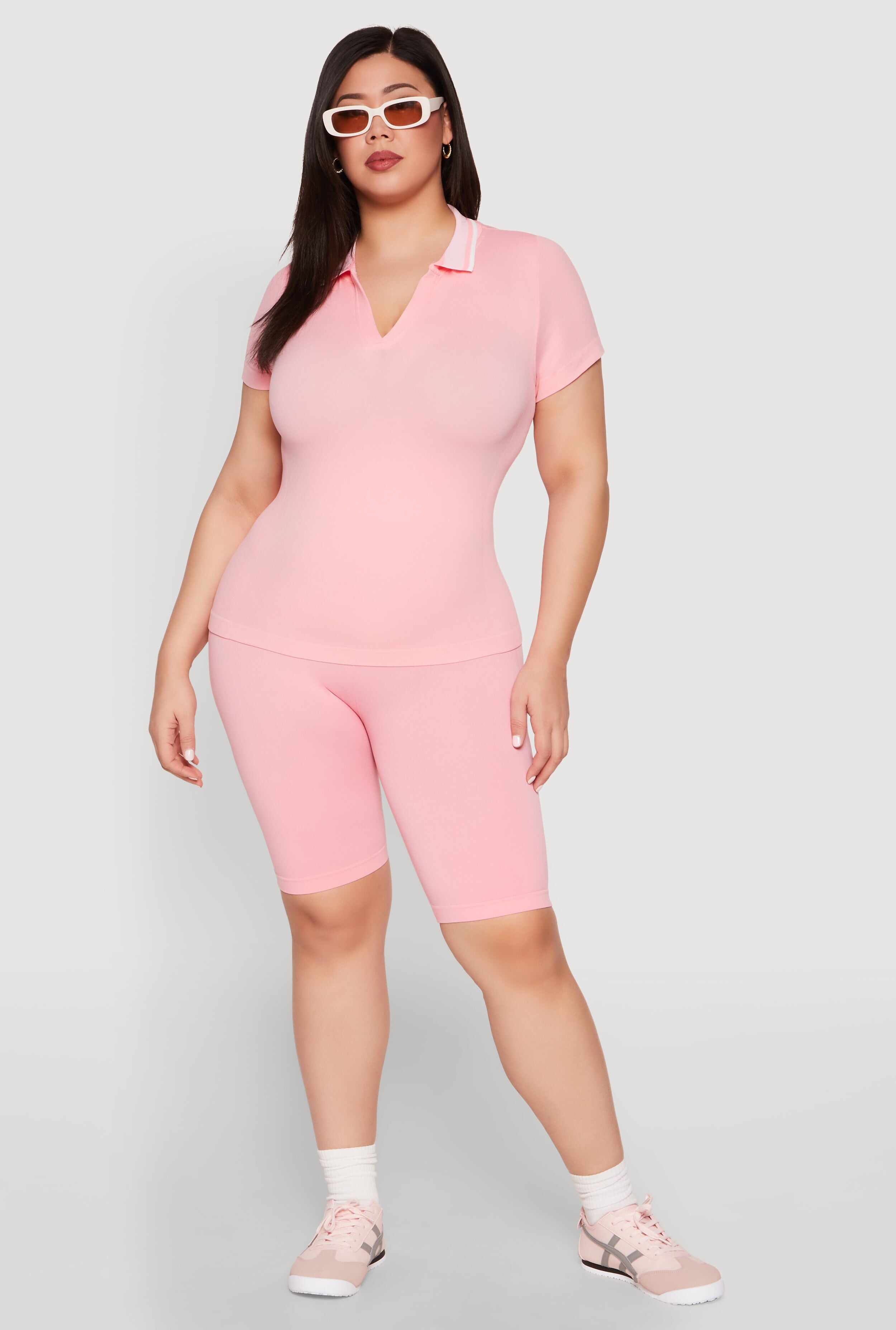 Plus Size Contrast Trim Polo Shirt