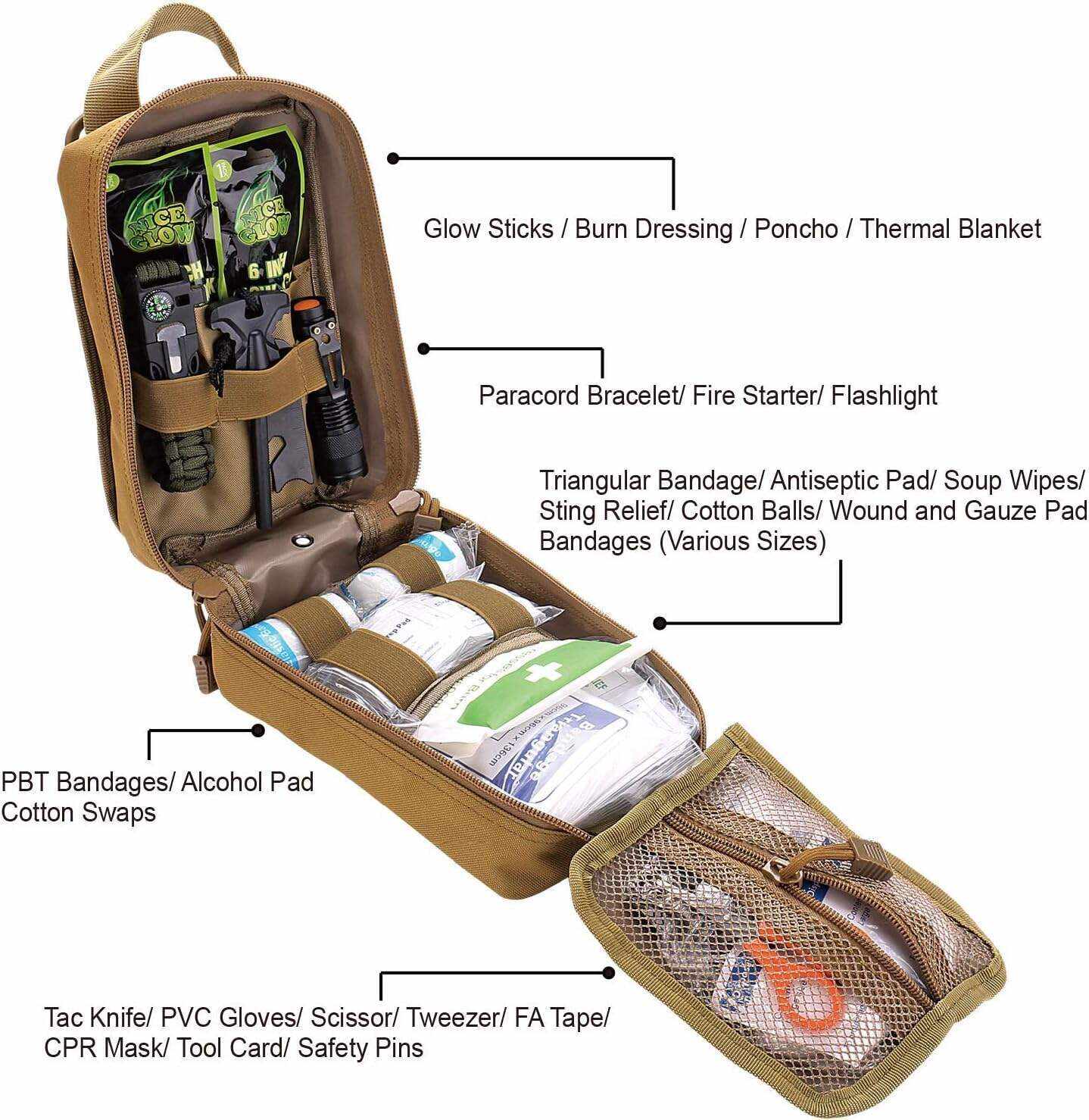 EVERLIT 250 Pieces Survival First Aid Kit IFAK EMT Molle Pouch Survival Kit Outdoor Gear Emergency Kits Trauma Bag for Camping Boat Hunting Hiking Home Car Earthquake and Adventures