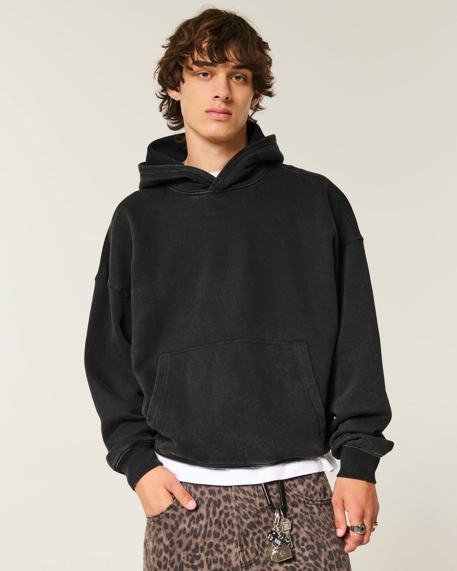 Leopard Print Baggy Cinch Hoodie