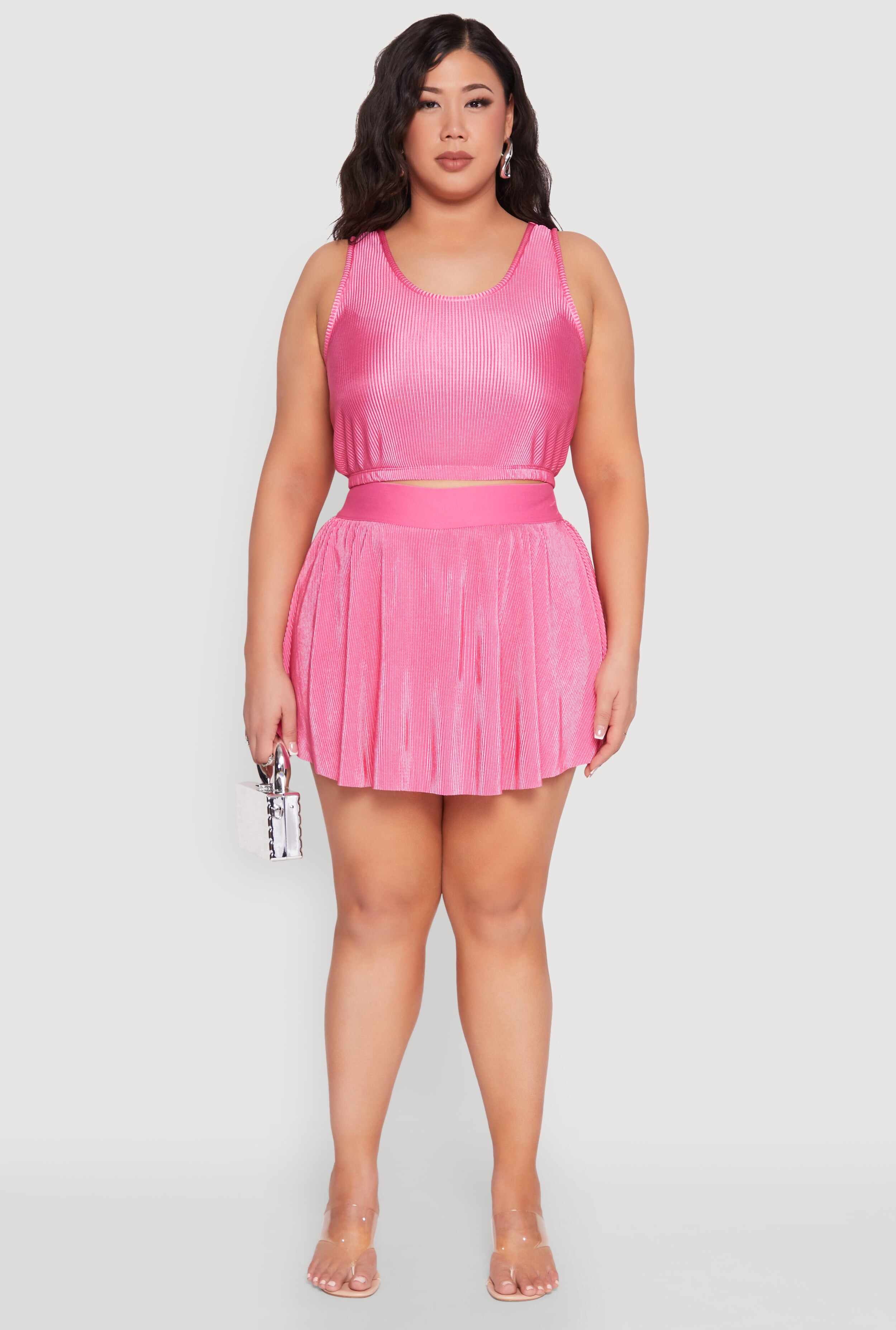 Plus Size Almost Famous Plisse Cropped Tank Top