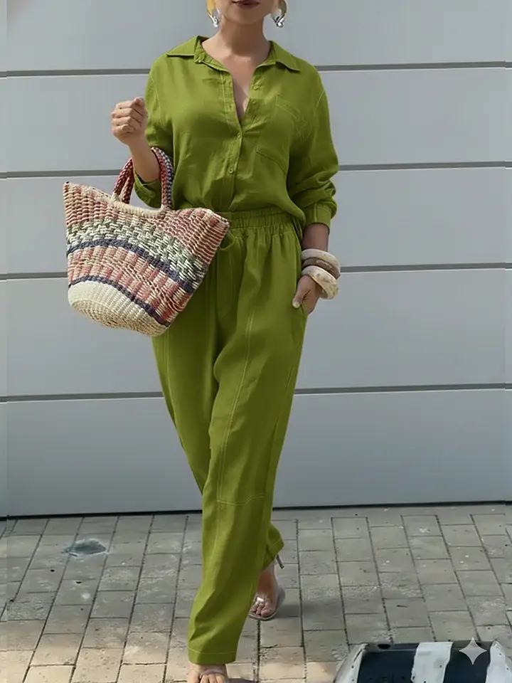 🔥Summer Arrivals🌟Women's Casual Linen And Cotton Shirt And Pants Two-piece Set