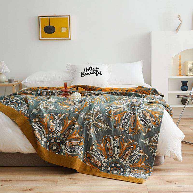 Dark Cyan Double-Sided Floral Cotton Quilt