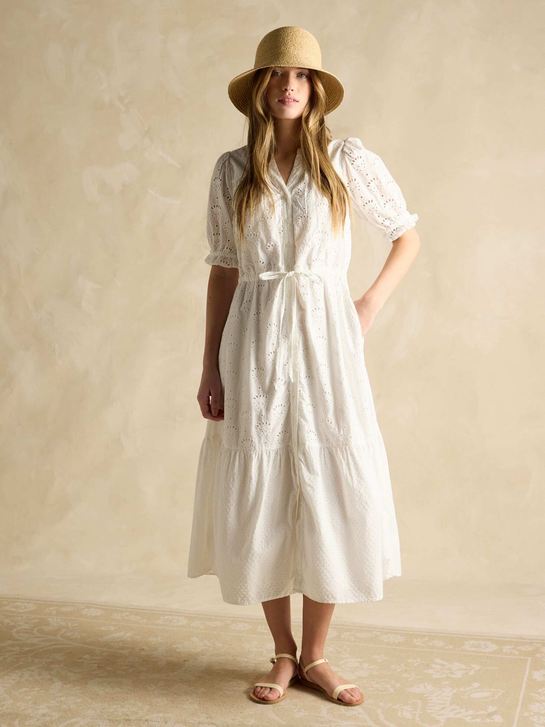 Juliana 100% Cotton Navy Blue Broderie Midi Dress