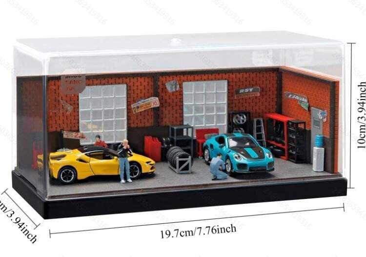 1:64 Scale Garage Diorama Display Case – Premium Acrylic Dustproof Showcase for Diecast Cars