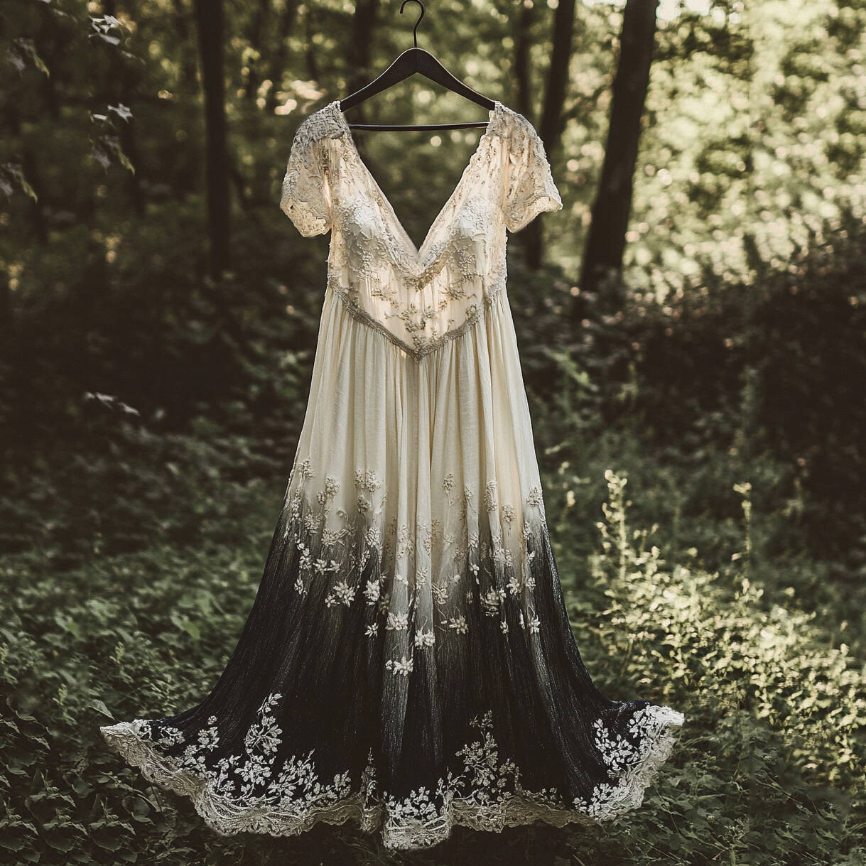 Floral Embroidered Pattern Linen Contrast Color Short Sleeve Dress