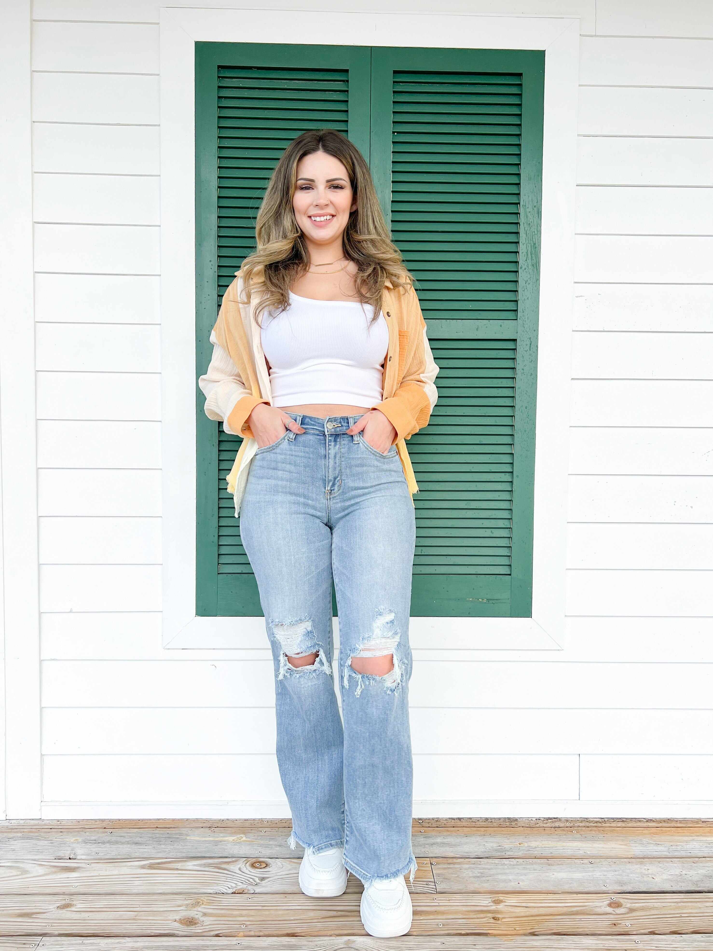 🔥Hot Sales🔥Wonderwall High Rise 90s Destroyed Knee Straight Leg Jeans