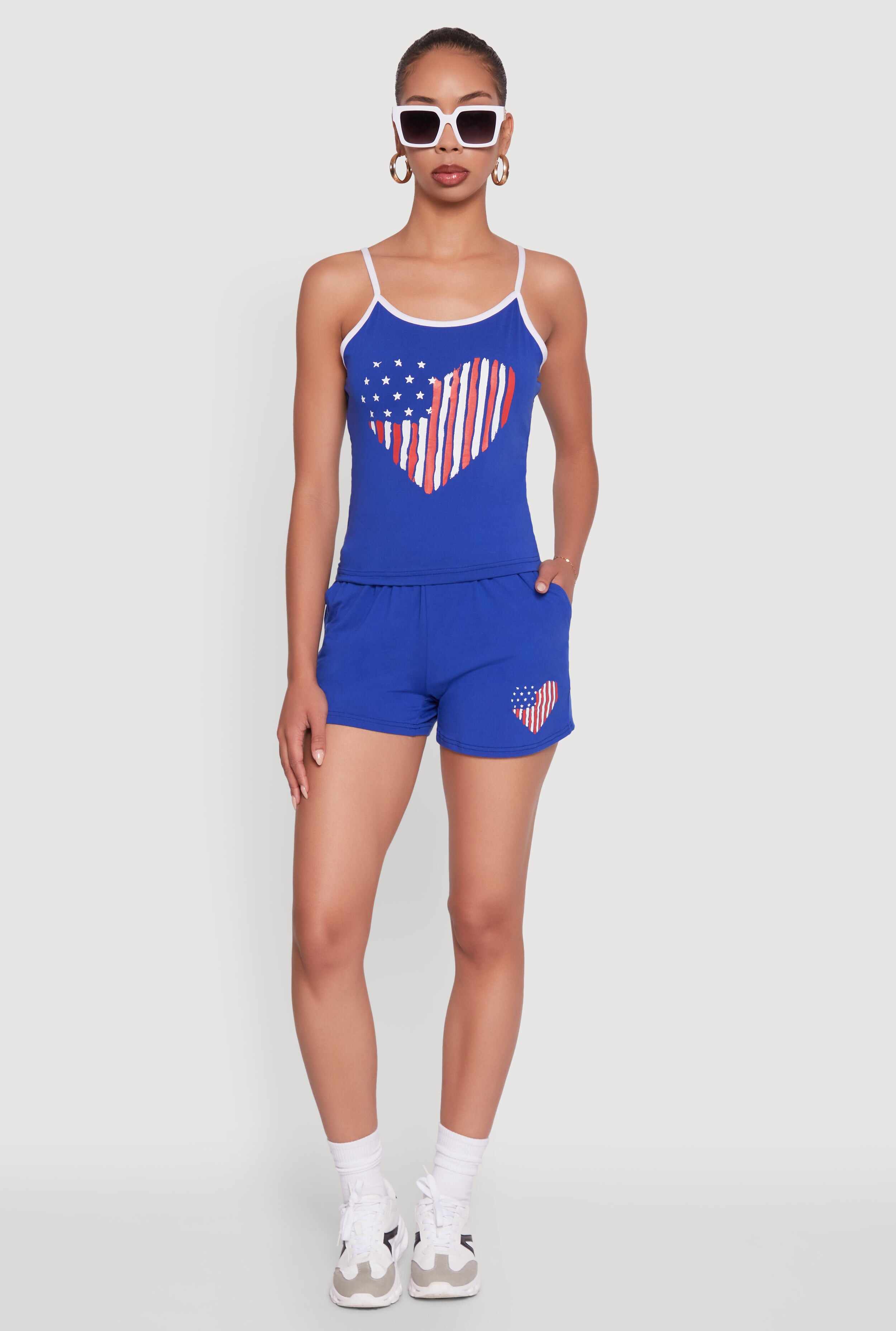 High Waisted American Flag Heart Graphic Shorts