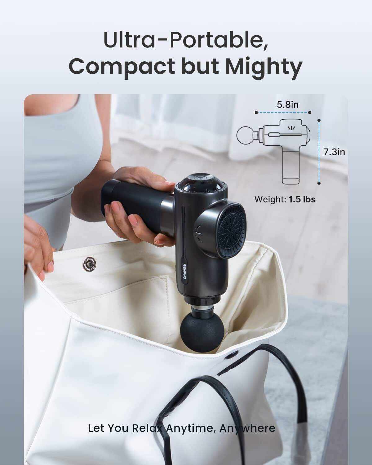 RENPHO Active Massage Gun Deep Tissue Muscle, Powerful Percussion Massage Gun, Portable Back Massager Gun for Athletes for Pain Relief, Electric Back Massagers, Handheld Massager Carry Case