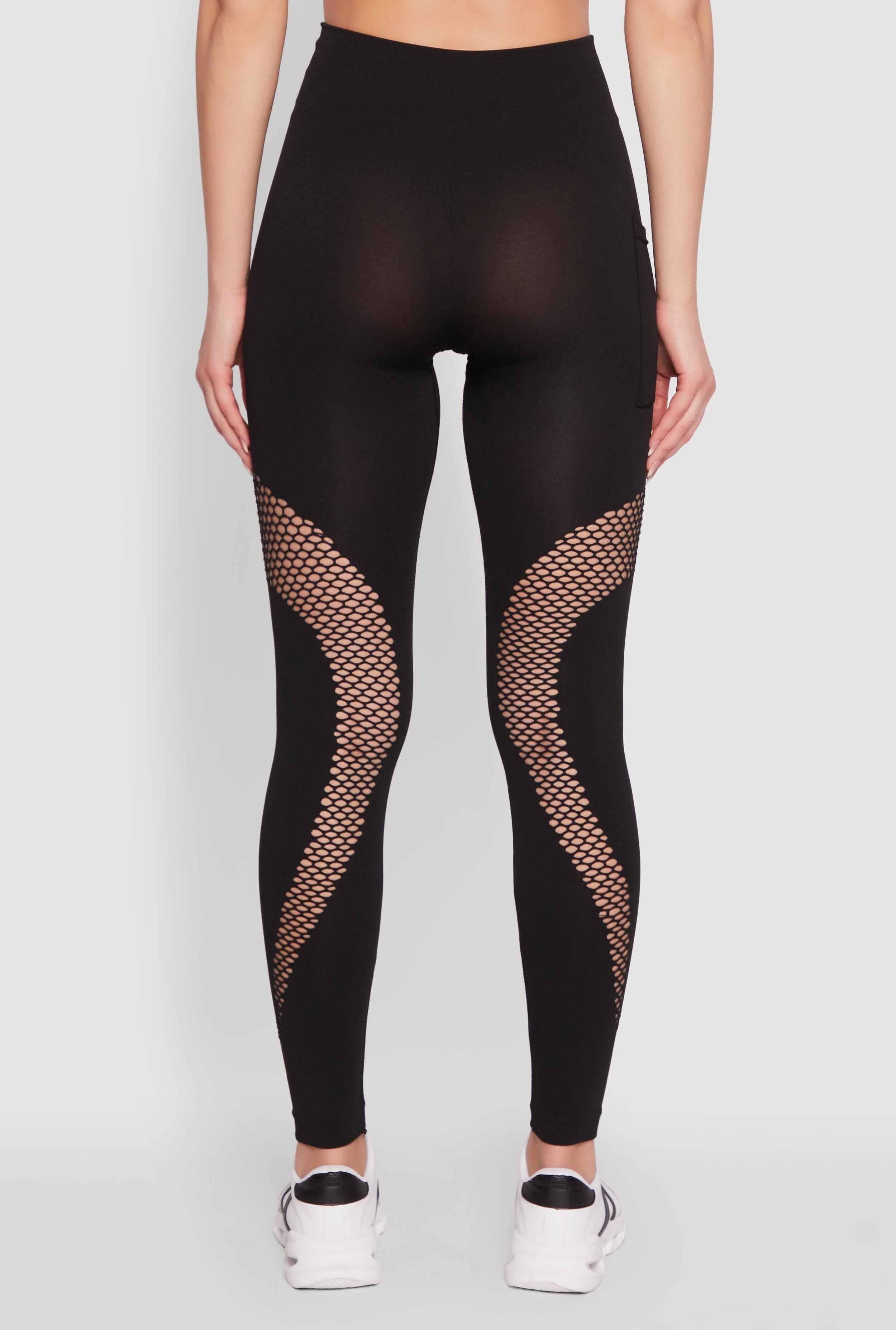 Fishnet Detail High Waisted Leggings with Booty Lift