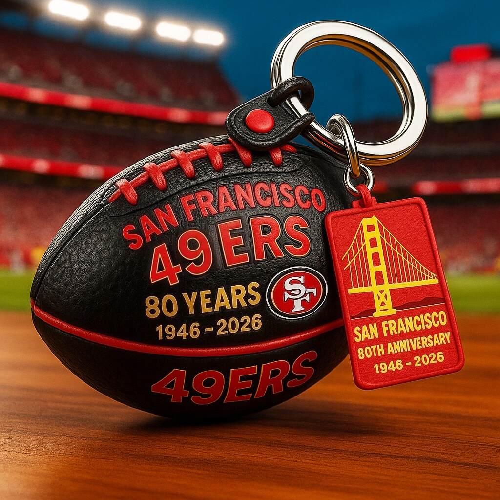 San Francisco 49ers 80th Anniversary Football keychain