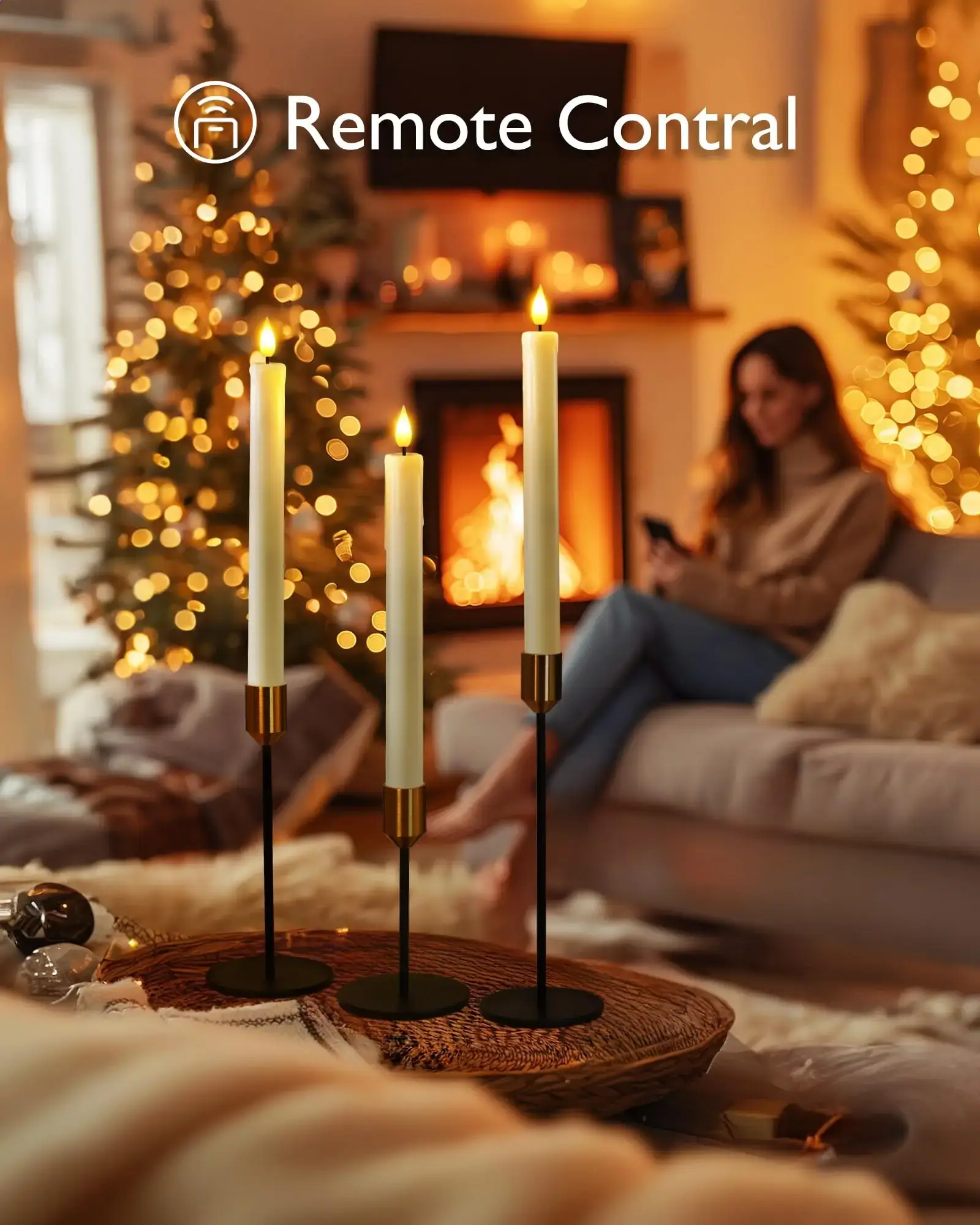 Plastic Flameless Taper Candles 12 Pcs with Remote Timer Dimmer, White Taper Candles, Battery Operated, Flickering Flame Light, Indoor Decoration Tapered Shape christmas hauls Decorative Lighting Brightness Dimmable Nightlight Bedroom