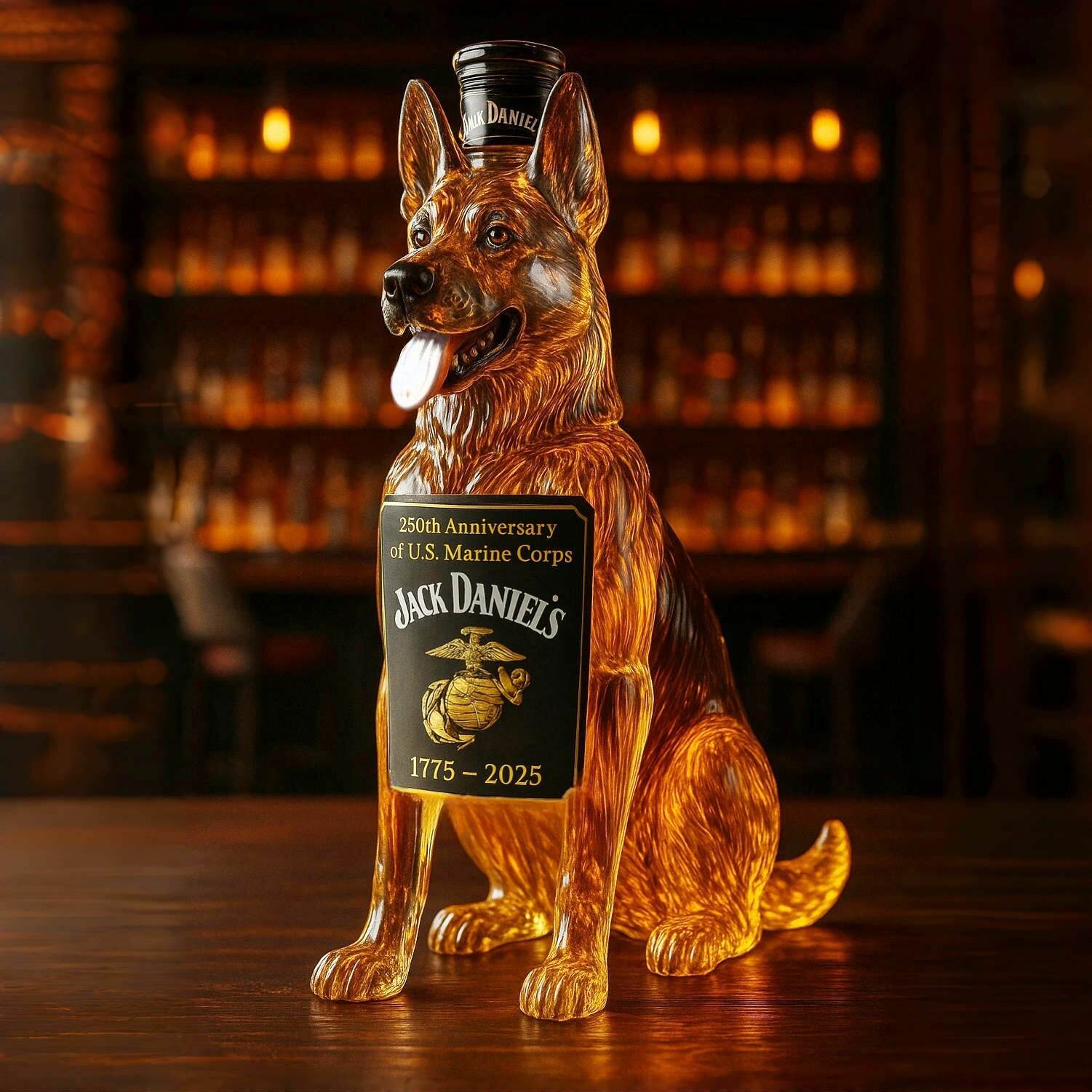 USMC 250th Anniversary Belgian Malinois Whiskey Bottle