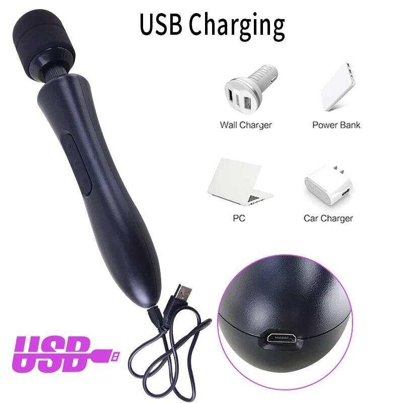 Powerful Magic Wand Vibrator for Women: 20 Modes, G-Spot and Clitoris Stimulator, USB Charging - Adult Sex Toy