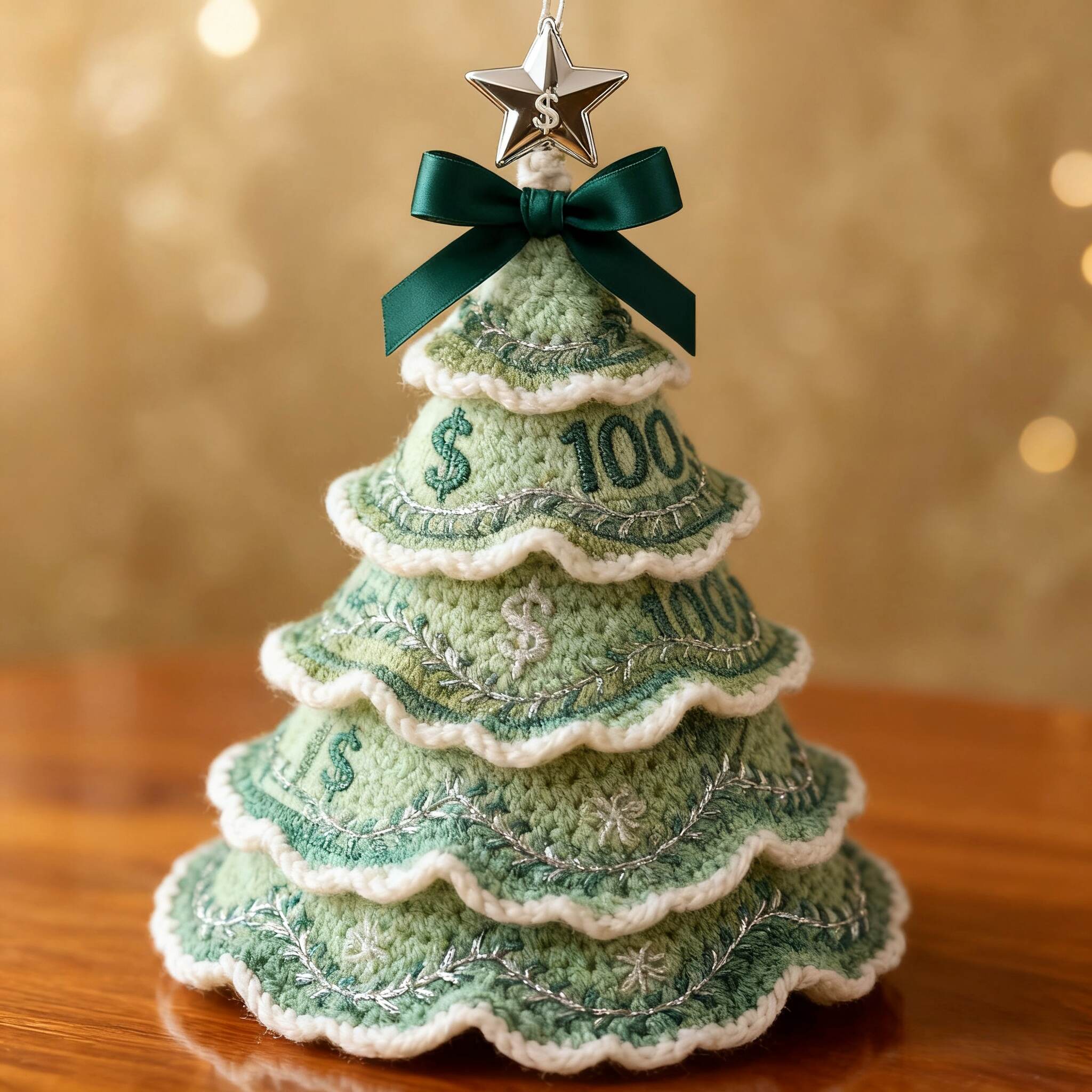 💰Handmade Money Crochet Christmas Tree Ornament