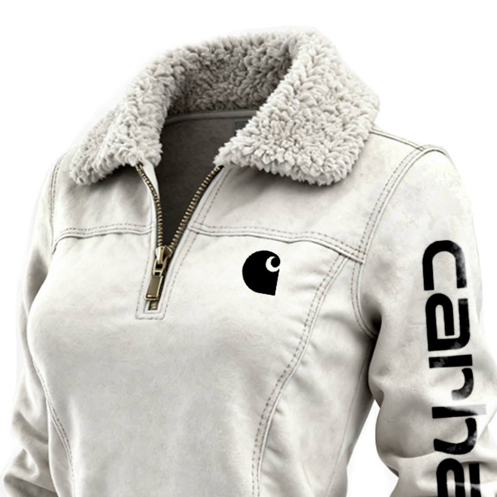 Women's Winter Sweatshirt Jacket With Faux Fur Collar And Vertical Logo Sleeve Design