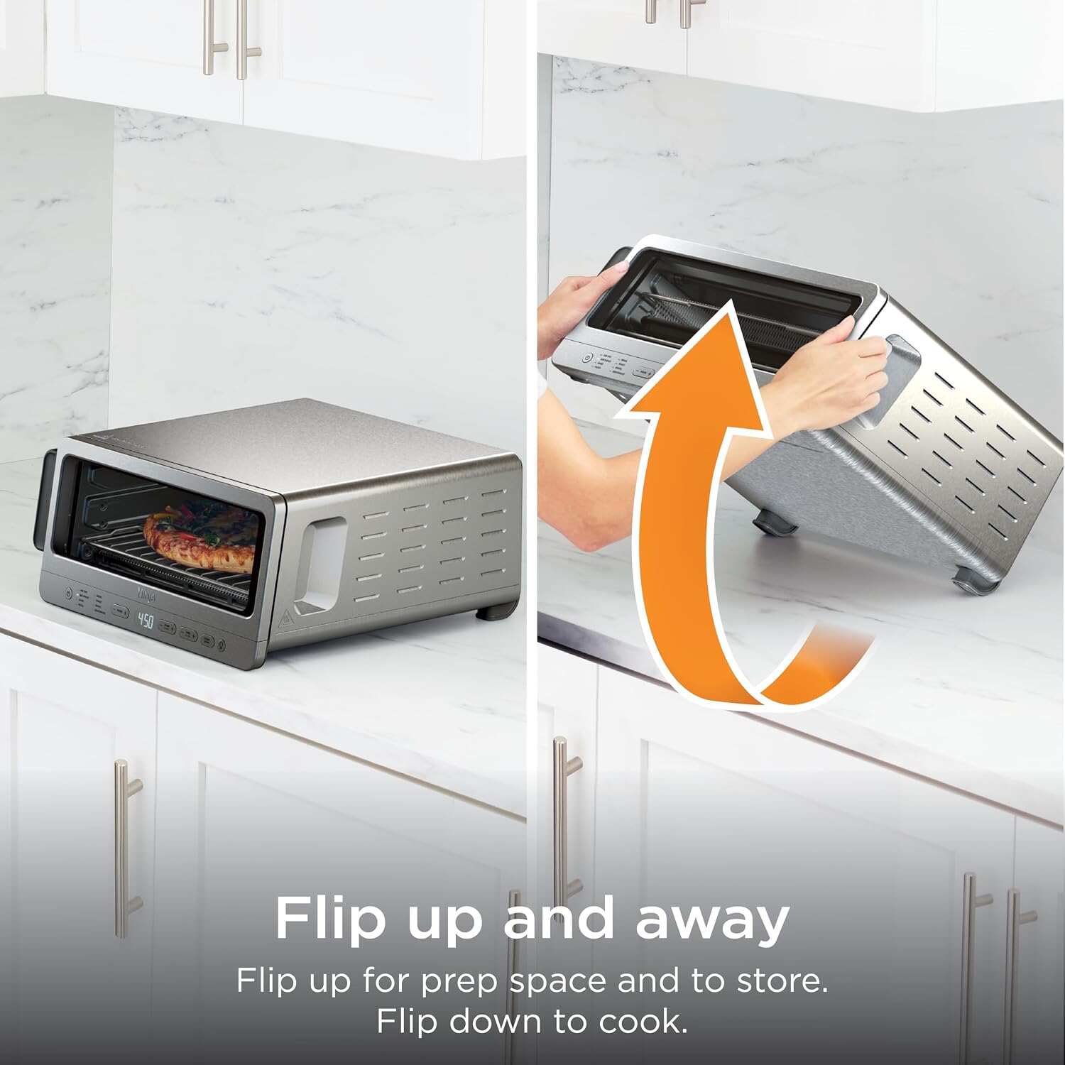 Air Fryer Toaster Oven Combo | 8-in-1 Functionality | Flip Up & Away for Storage Space | Air Fry Basket, Sheet Pan, Wire Rack & Removable Crumb Tray |1800 Watt | Stainless Steel | SP151