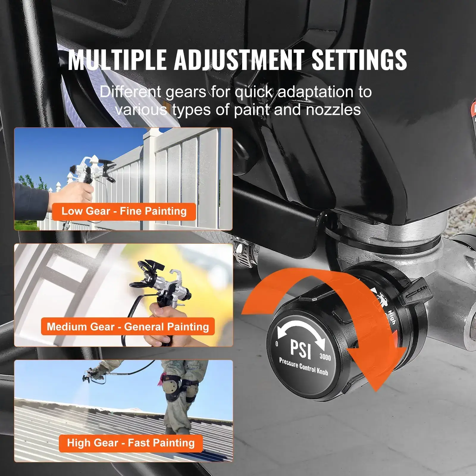 3000PSI High Pressure Airless Paint Sprayer, 750W Handheld Painting Machine with Hose, Stand Type Paint Gun for Interior Exterior Wall Furniture Fences