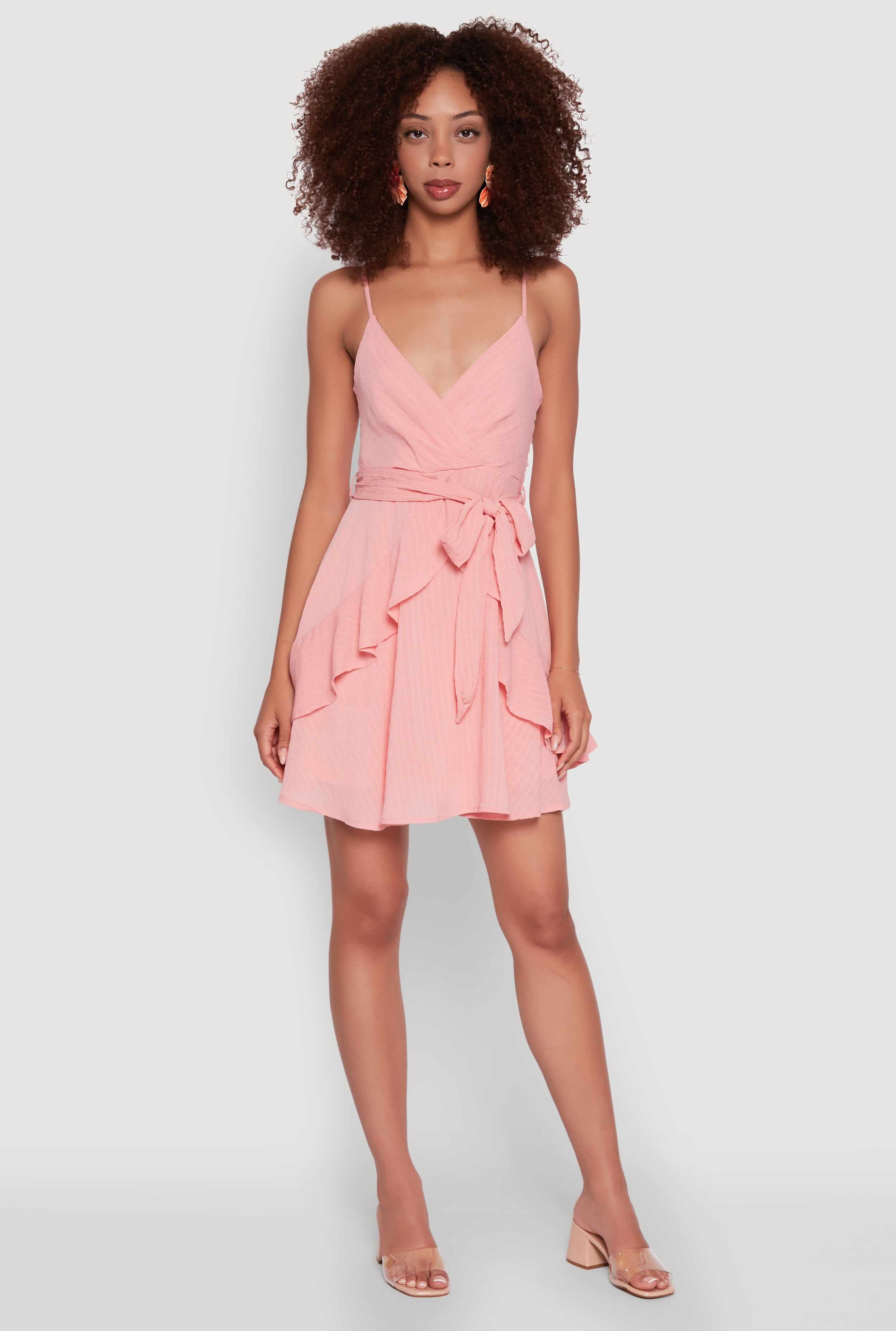 Iris Pinstripe Tie Waist Belted Dress