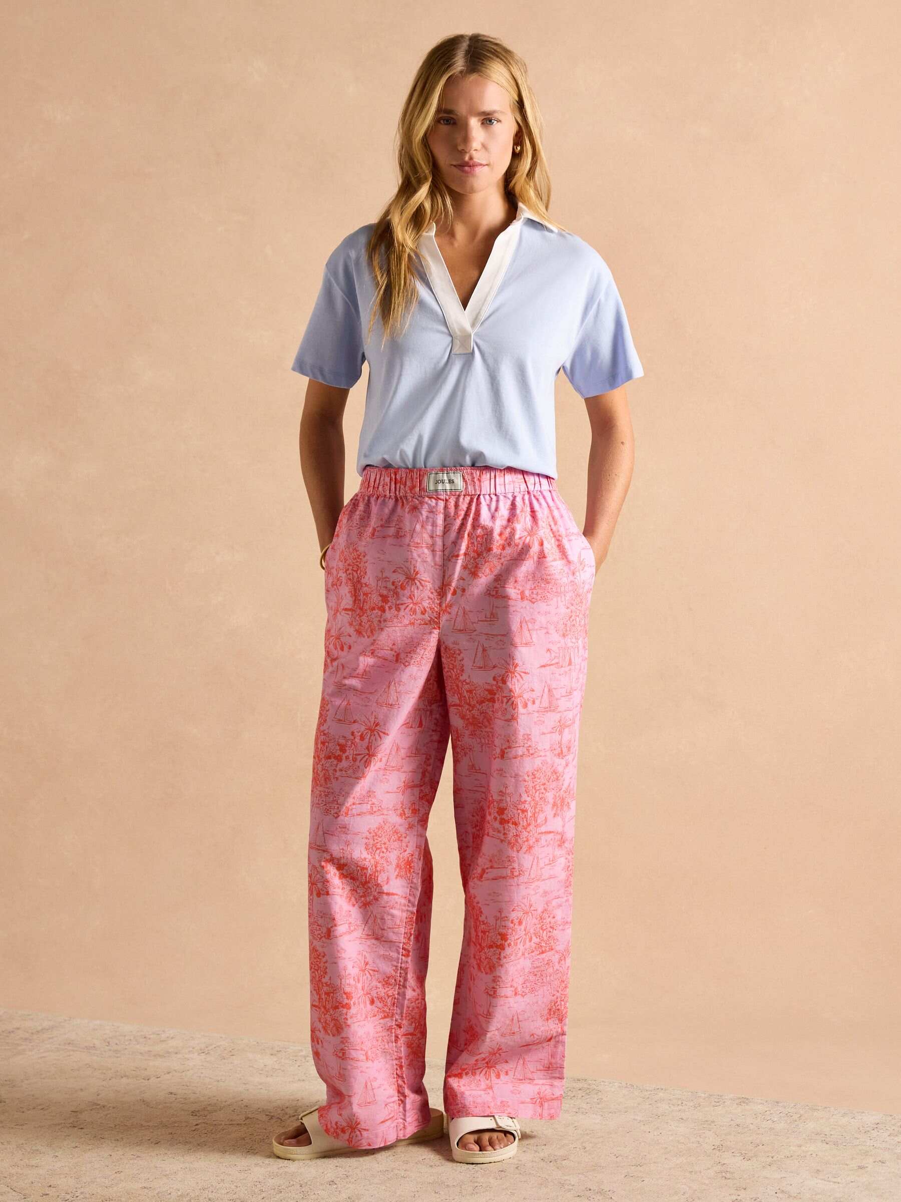 Hallie Pink Toile de Jouy Pull-On Cotton Trousers