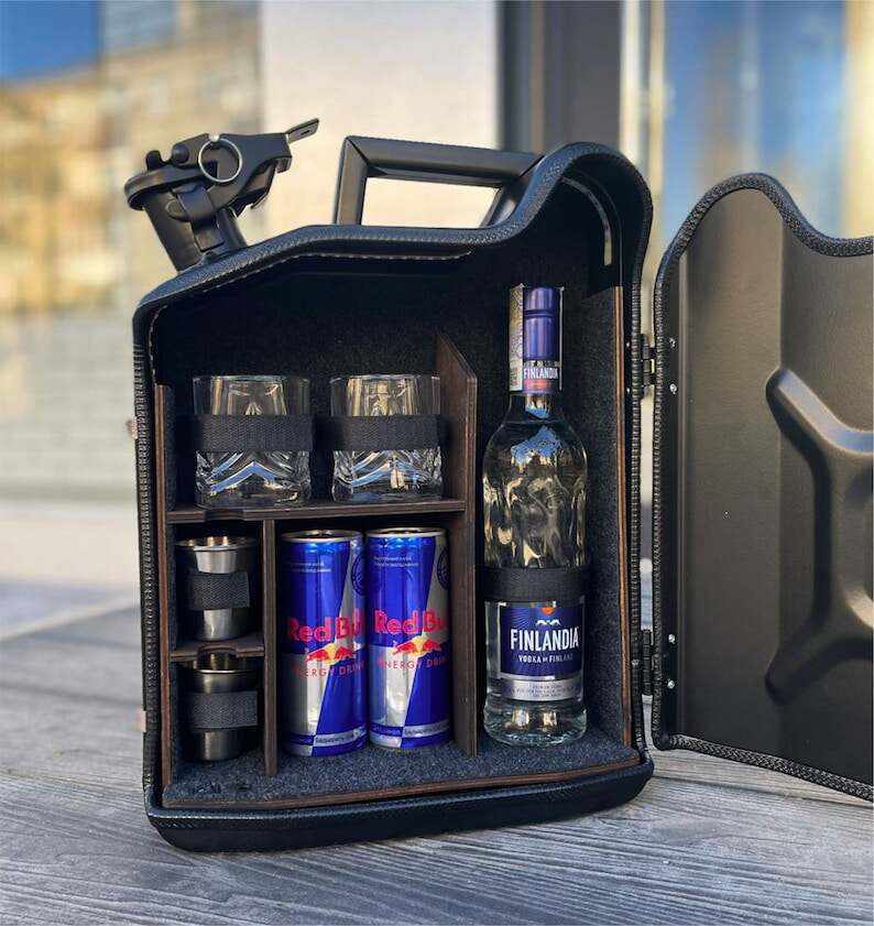 10 L Personal Jerry Can Mini Bar With Vodka Glasses and Illumination Inside, Custom Fuel Bar, Canister Mini Bar, Camping Bar, Home Bar Set