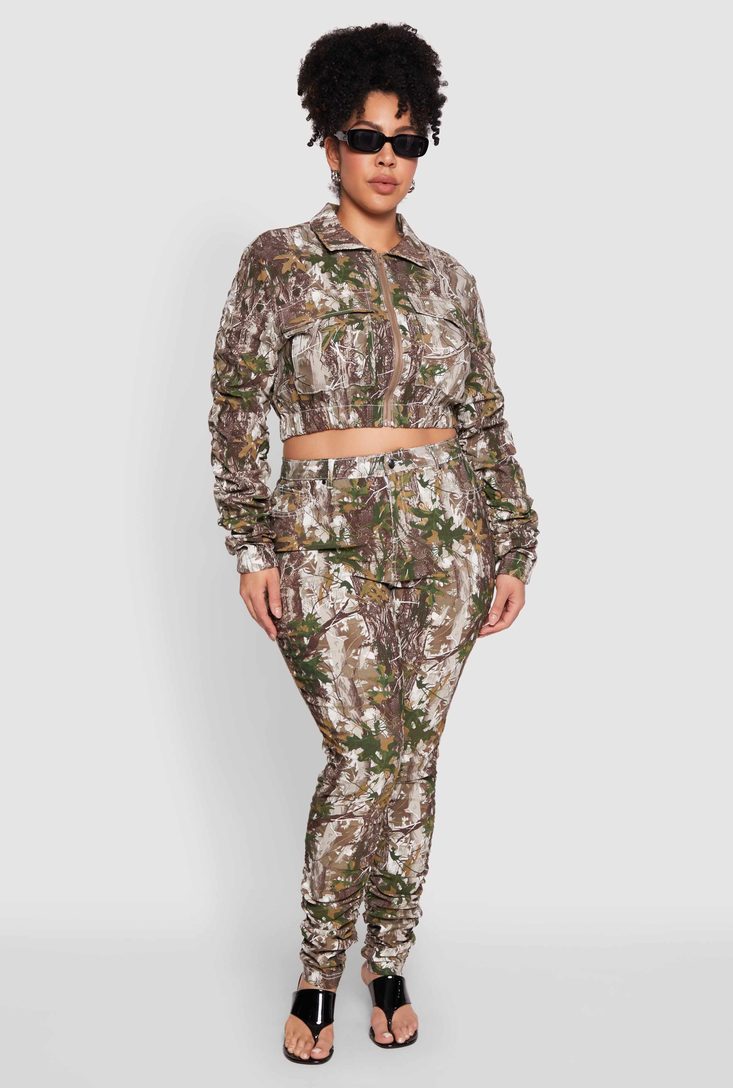 Plus Size Graphic Print Ruched Sleeve Cropped Jacket