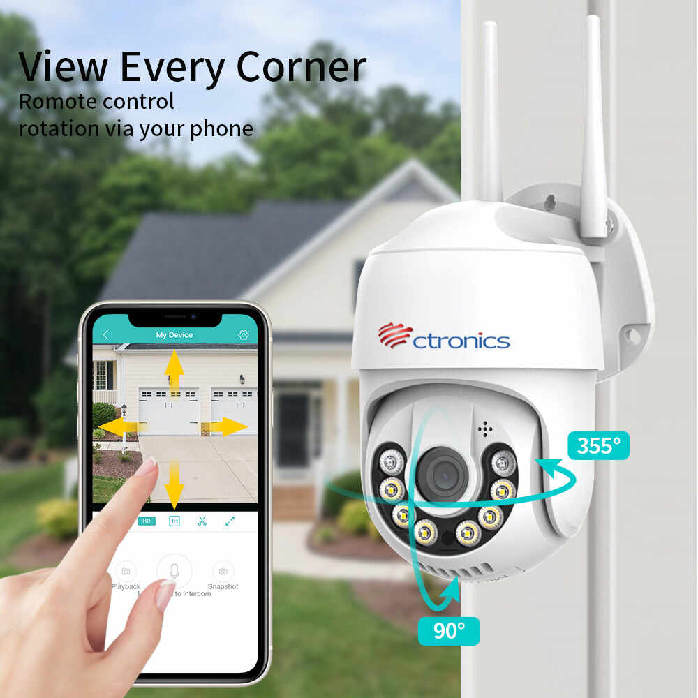 Ctronics Security Camera with Spotlight, 360° View, Waterproof PIR Detection, Color Night Vision