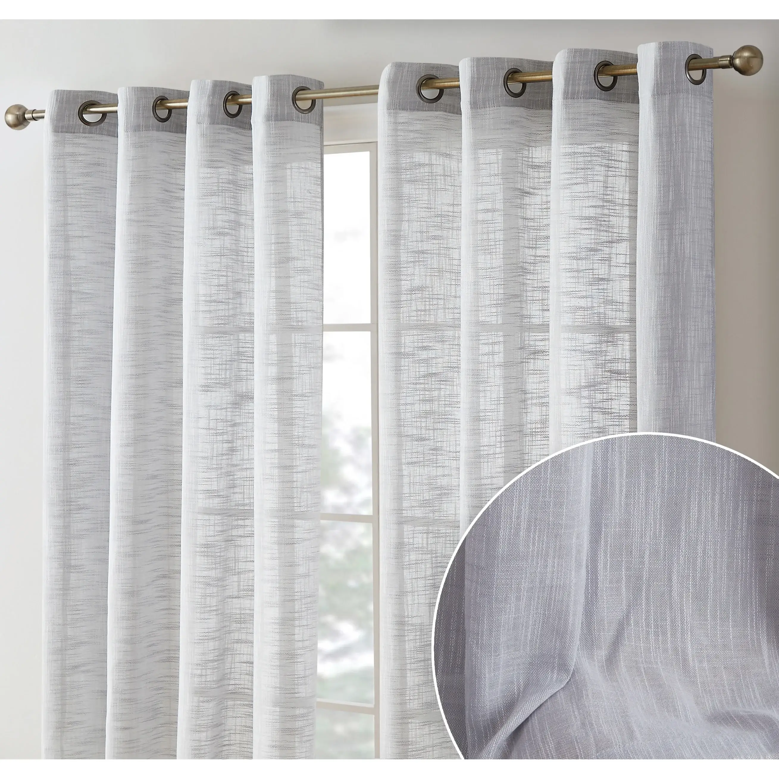 HLC.me Madison Faux Linen Textured Sheer Privacy Sun Light Filtering Window Grommet Thick Curtains Panels, Set of 2