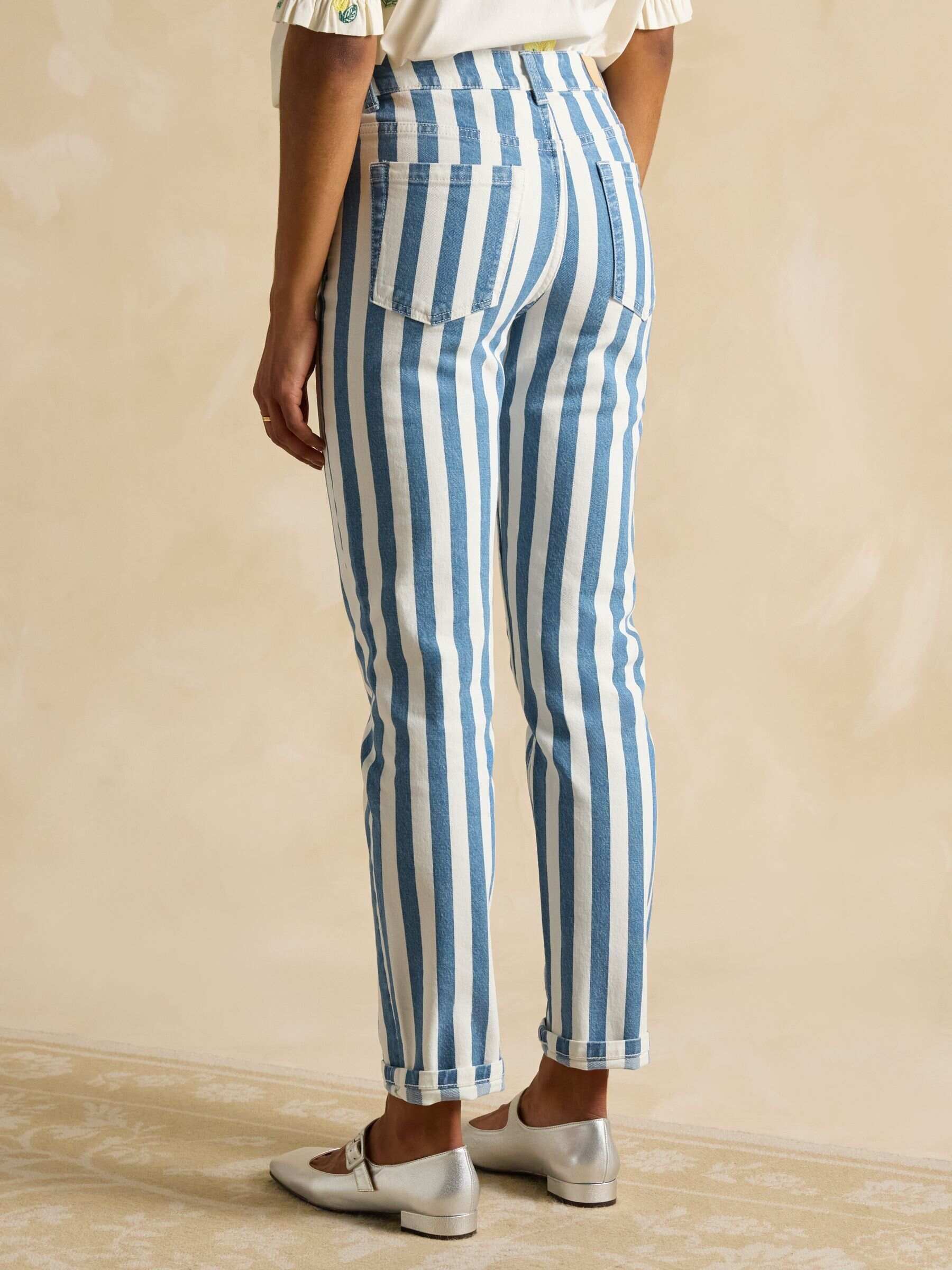 Blue Stripe Straight Fit Mid Rise Jeans