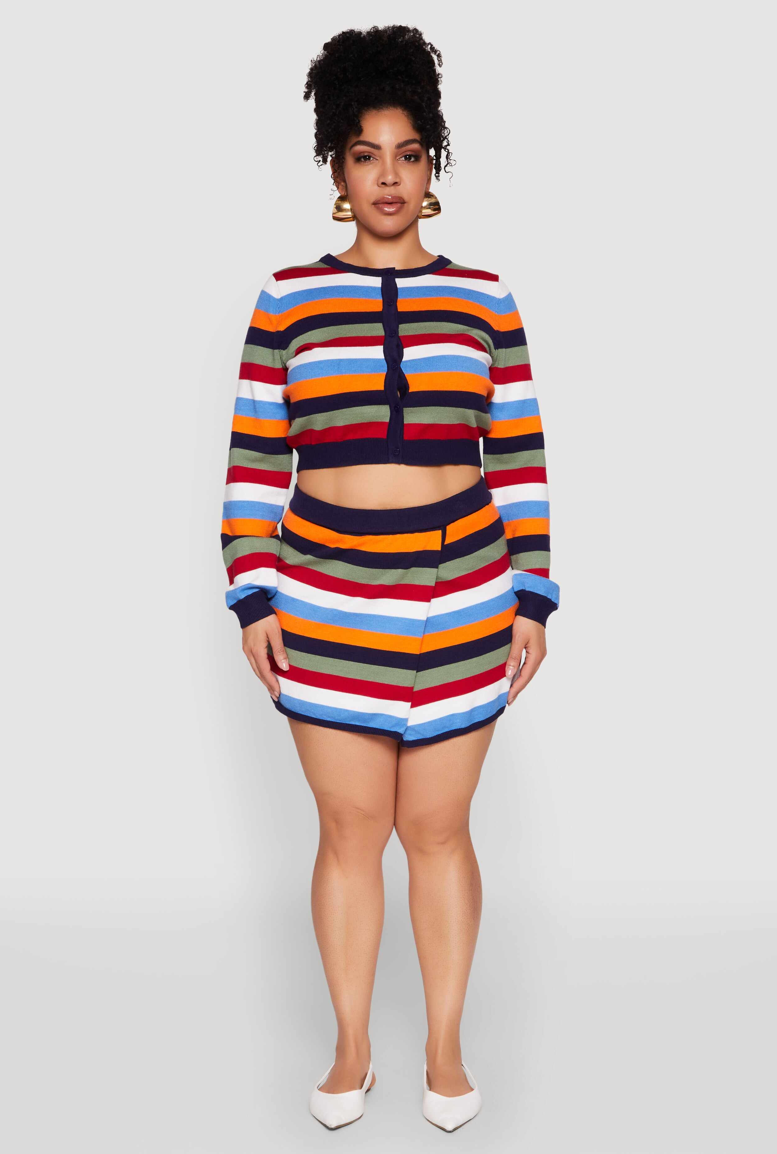 Plus Size Daisy Striped Knit Asymmetrical Mini Skirt