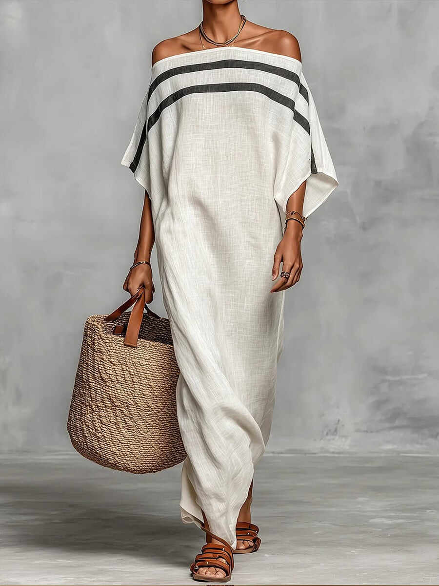 🔥Summer Arrivals🌟Off-the-shoulder, Straight-neck Linen And Cotton Dress