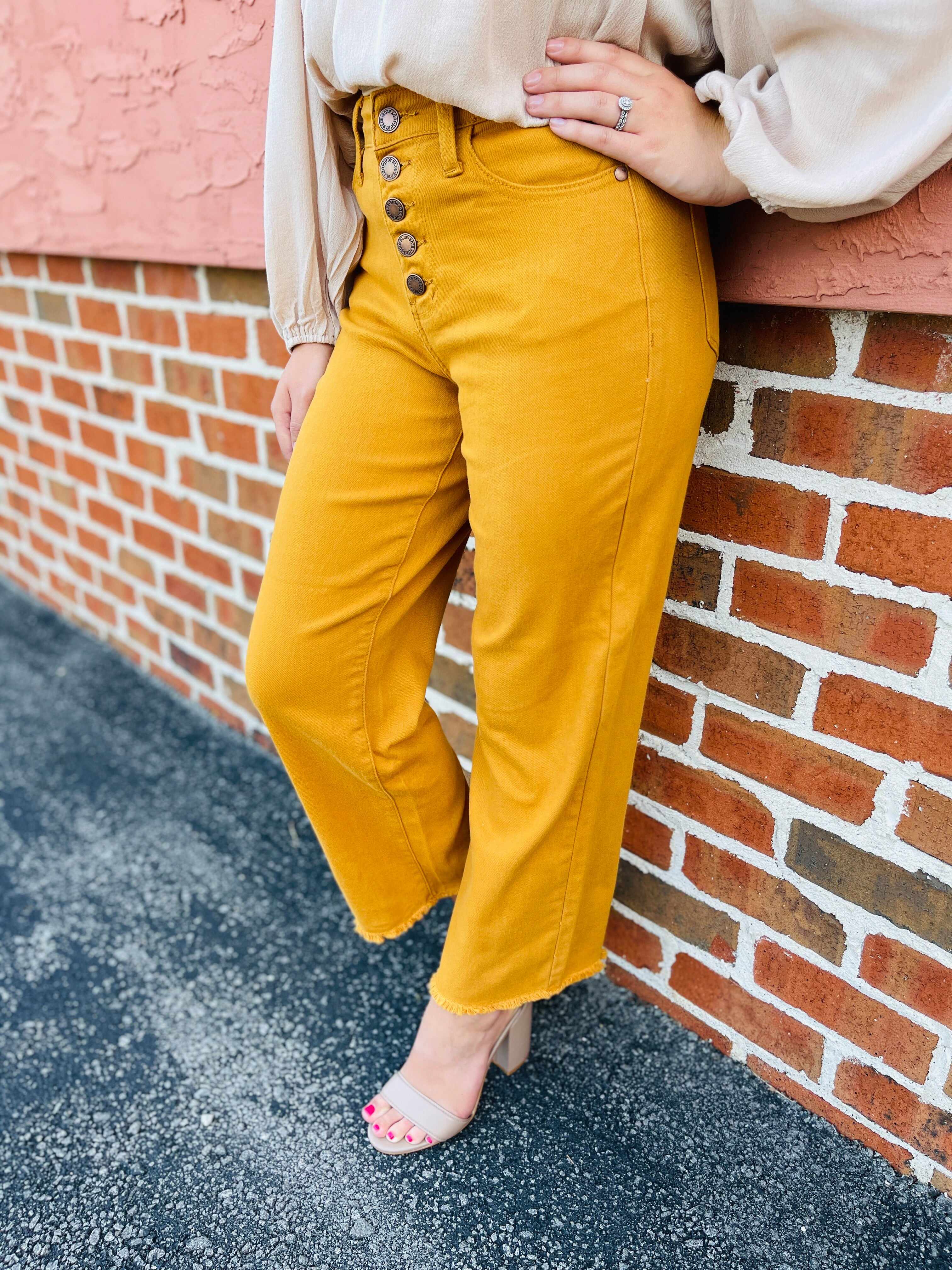 Plus/Reg Far And Wide Leg Mustard Jeans