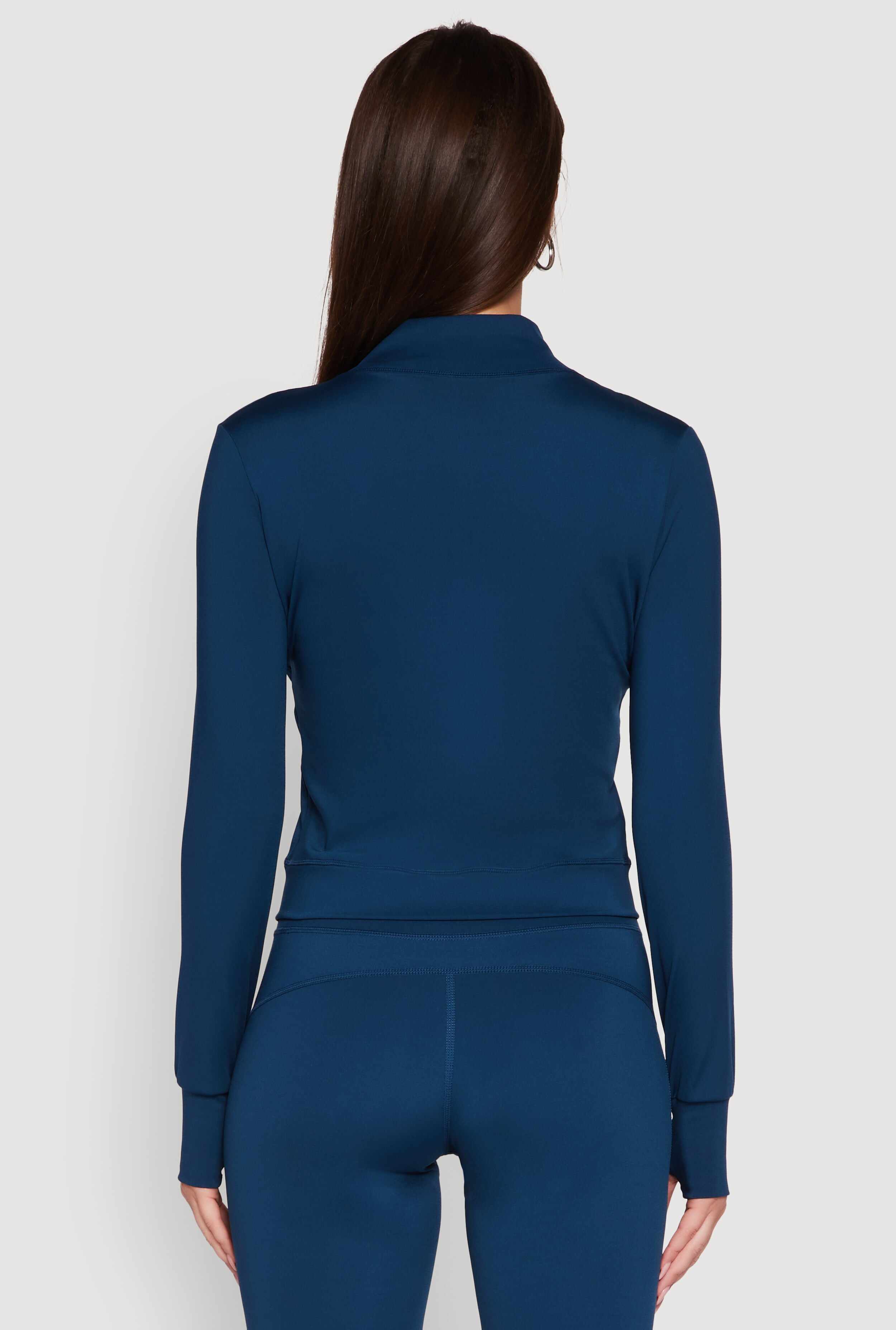 Mock Neck Long Sleeve Activewear Jacket with Thumb Holes