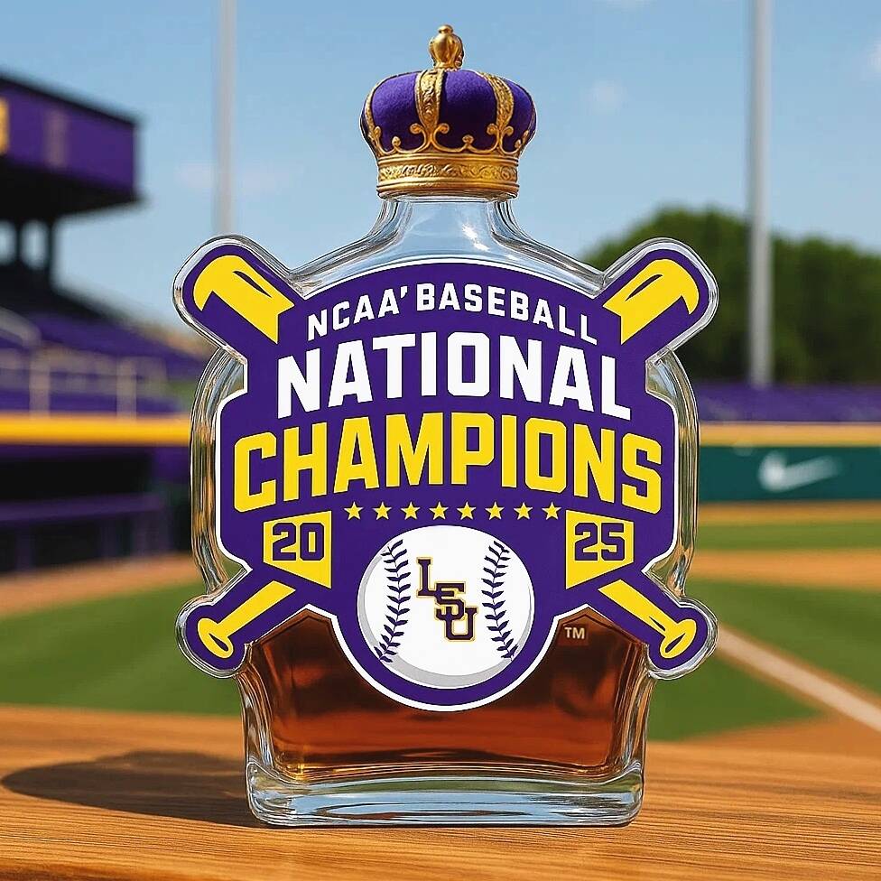 Celebrate the LSU Tiger winning the 2025 NCAA Baseball Championship Whisky Bottle