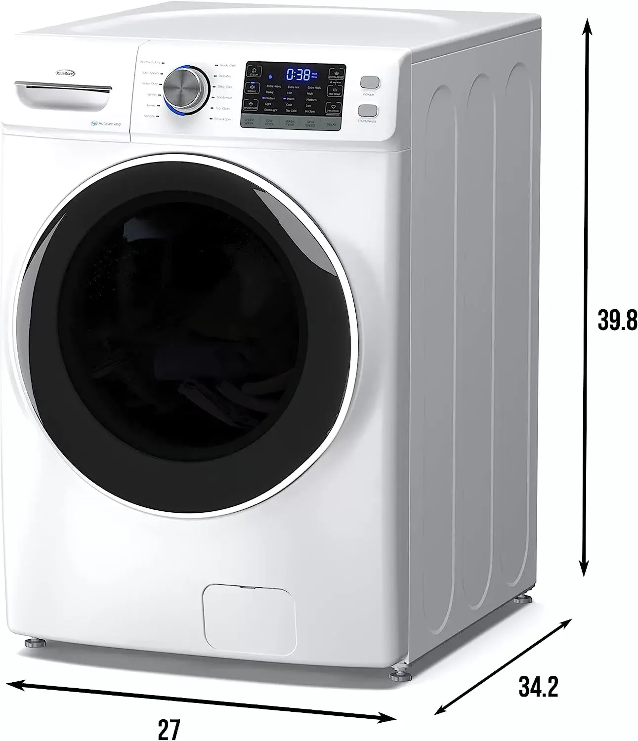 KoolMore FLW-3CWH Front Load Machine, 2.7 Cu. Ft, Space Saving Unit with 20-Minute Quick, 12 Washing Cycles, Quiet Inverter Motor [120V],