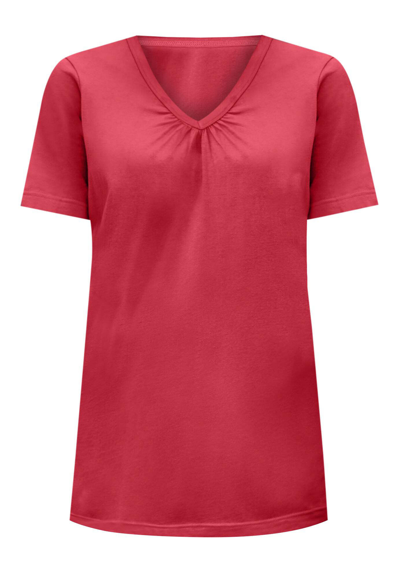Perfect Short-Sleeve Shirred V-Neck Tunic