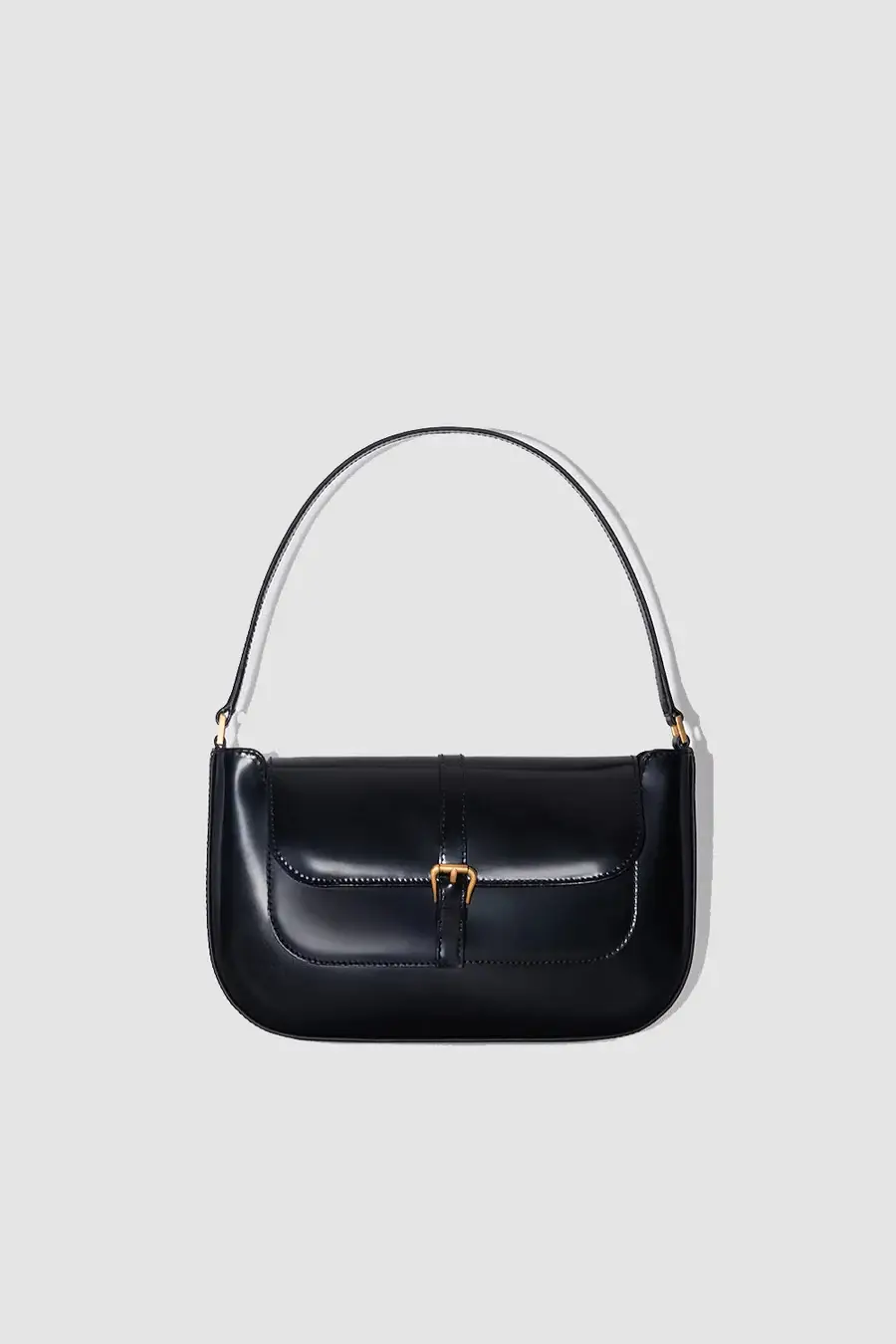 Black Semi Patent Leather Shoulder Bag