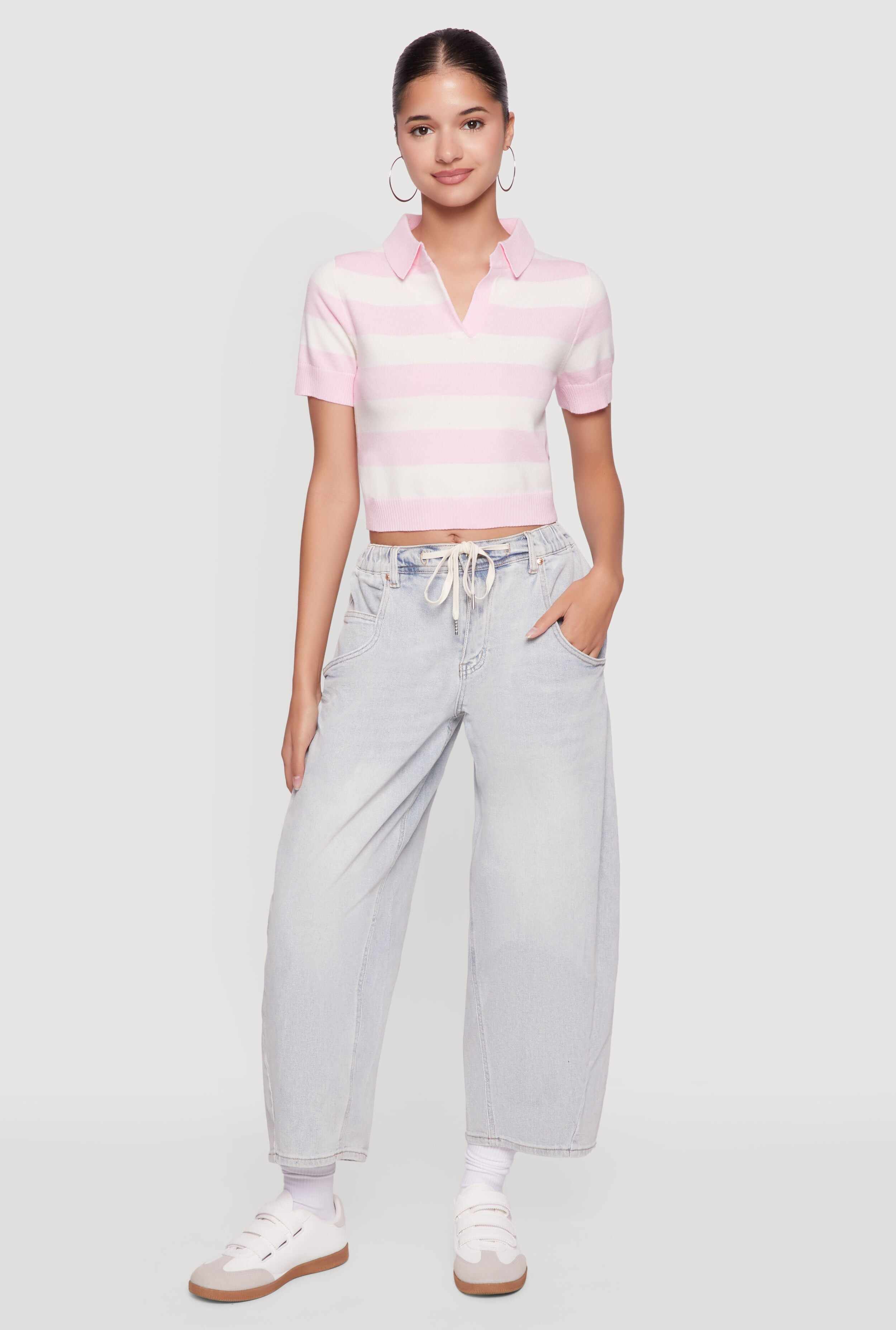 Iris Striped Crop Polo Shirt