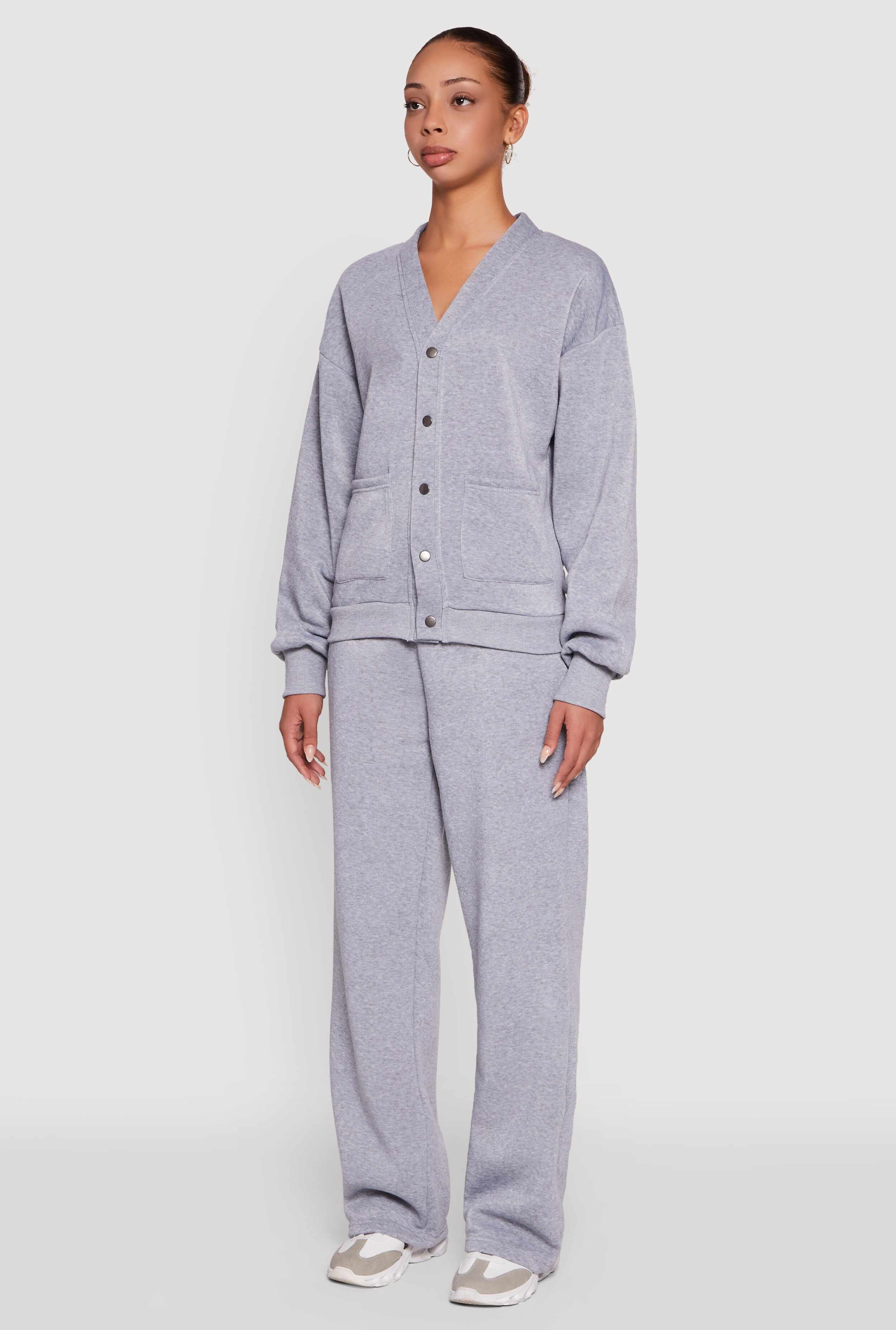 Oversized Fleece Lined V-Neck Button Front Cardigan