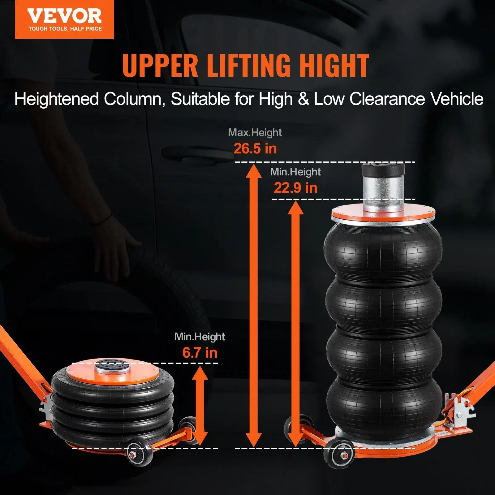 Quadruple Bag Air Jack, 6 Ton/13000 lbs Lift up to 26.5