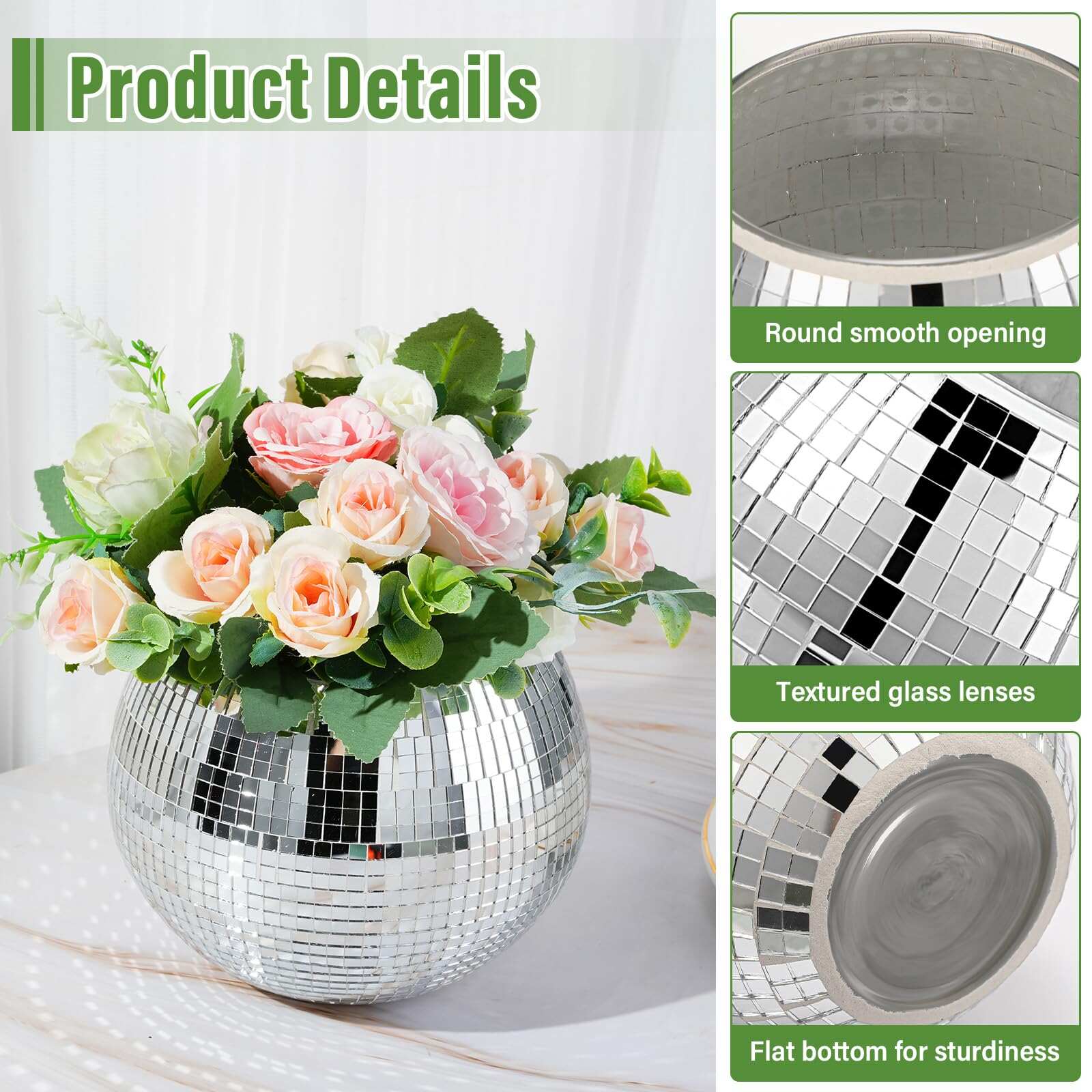 🎄Early Christmas Sale 49% OFF🔥Disco Ball Glass Mirror Flower Vase - 3 x 4 inches