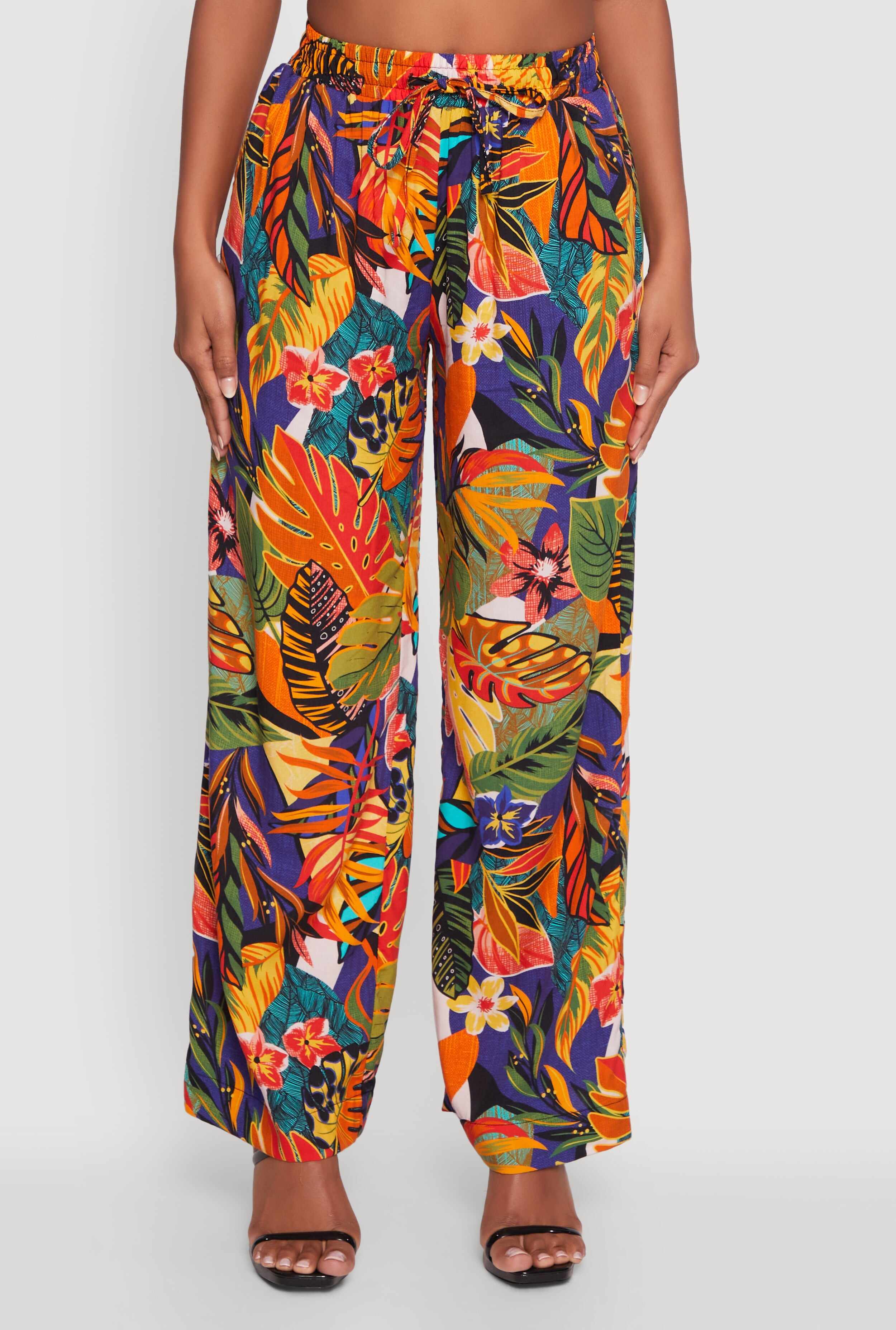 Trendy High Waisted Floral Wide Leg Pants