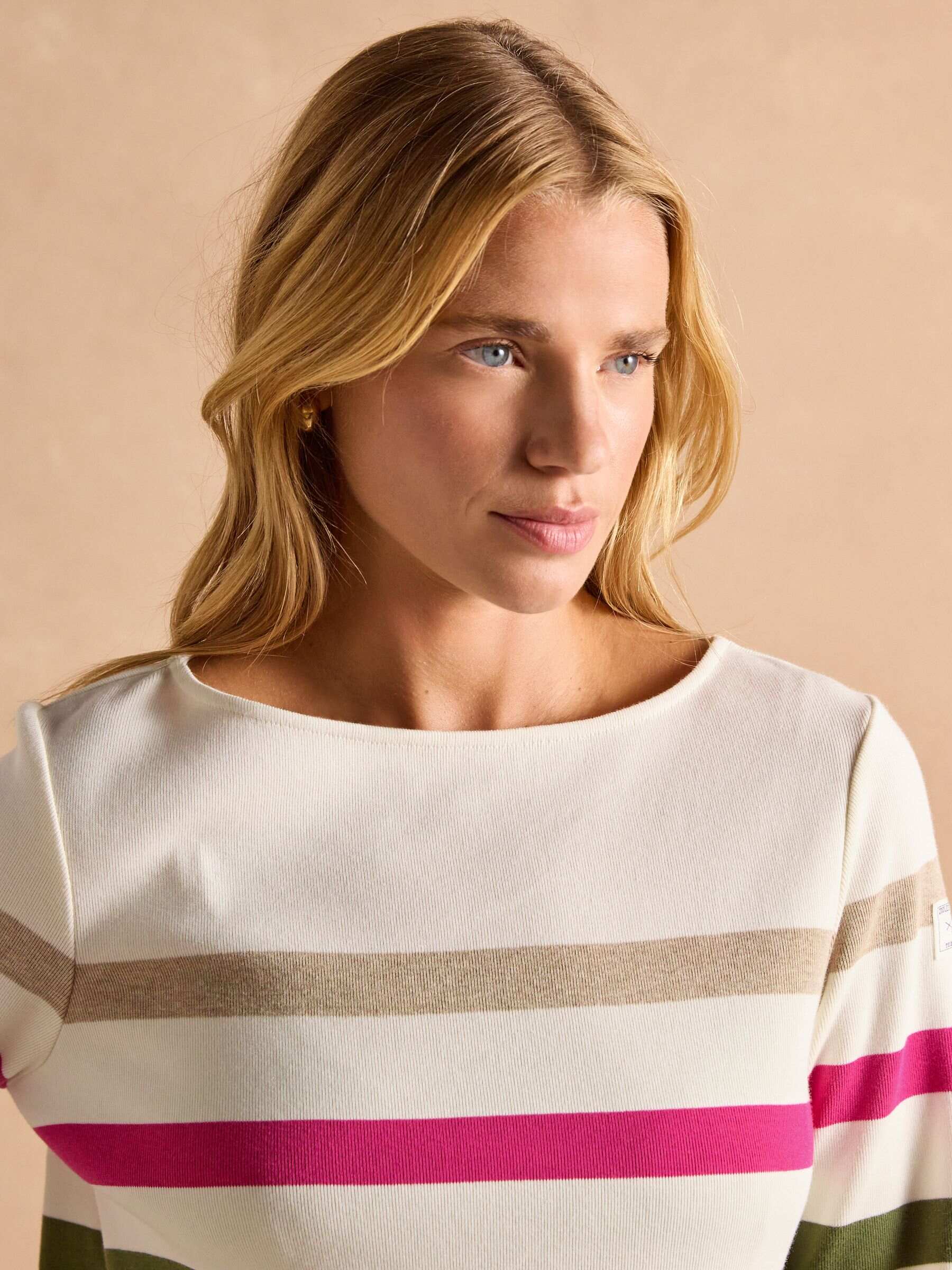 Harbour Cream Multi Boat Neck 100% Cotton Breton Top