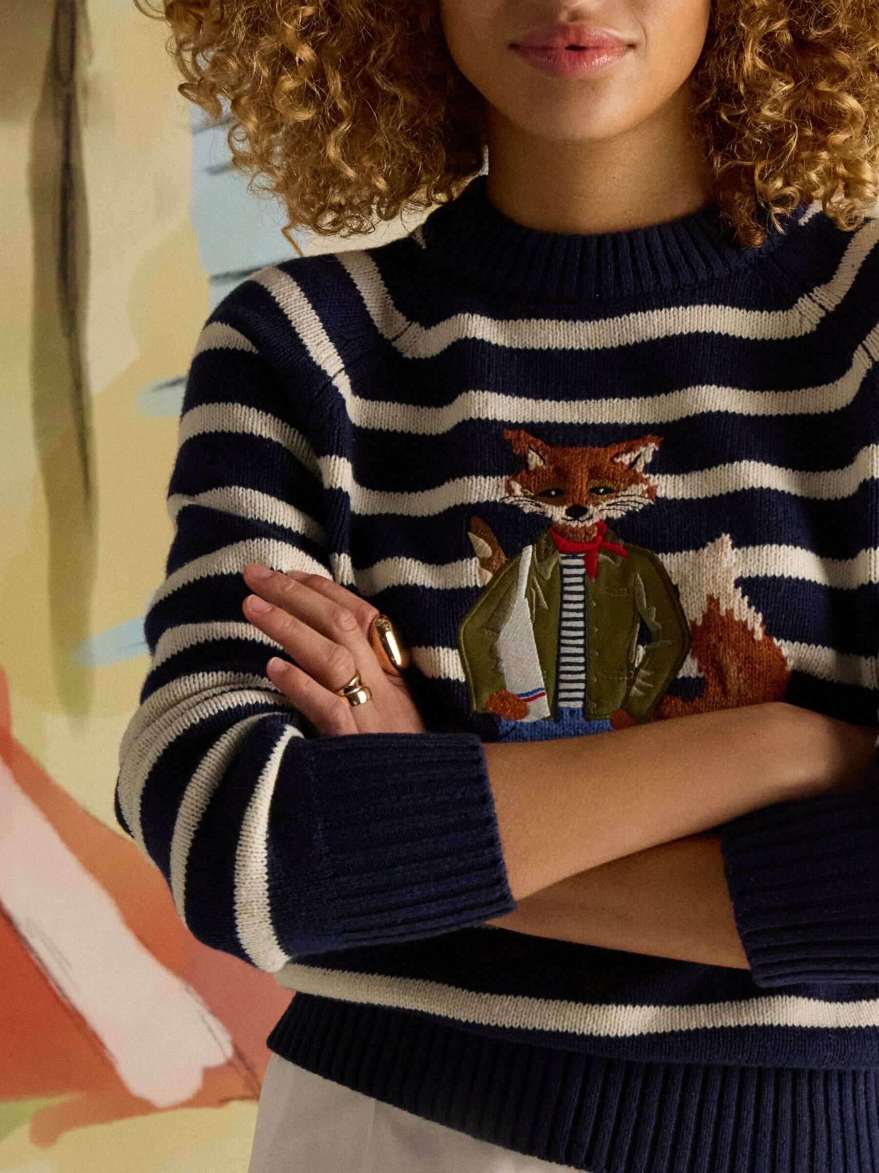 Jonty Striped Crew Neck Intarsia Jumper