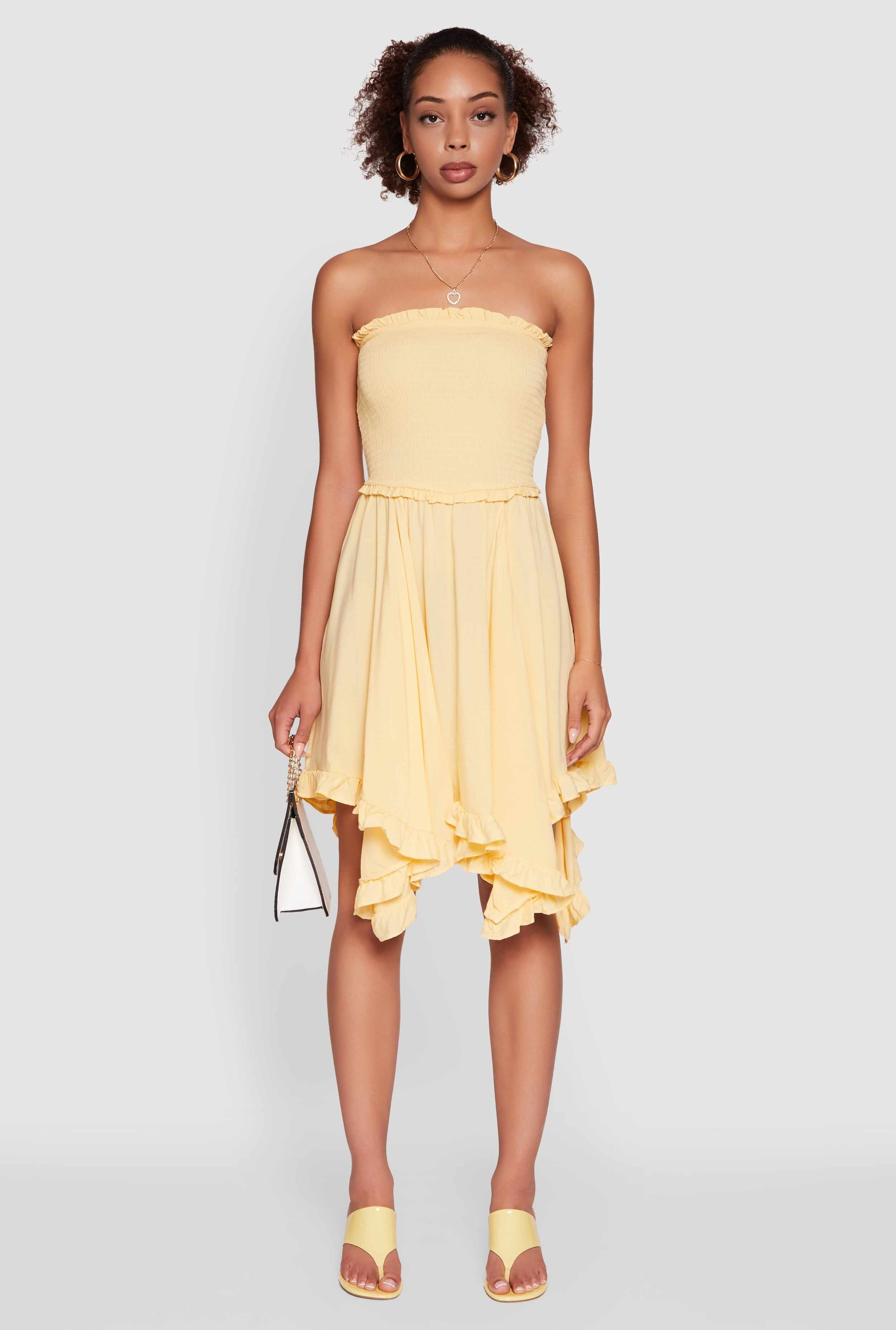Smocked Handkerchief Hem Tube Dress