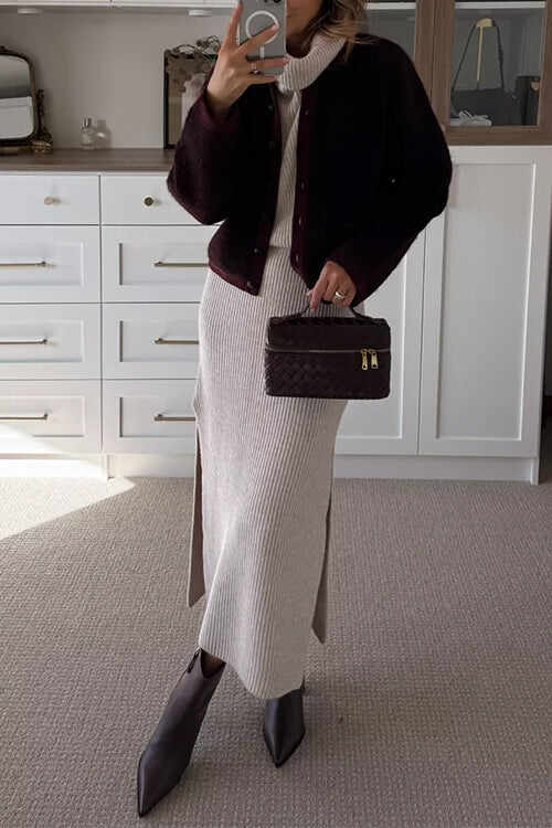 Temperament casual solid color sleeveless knitted top skirt two-piece set