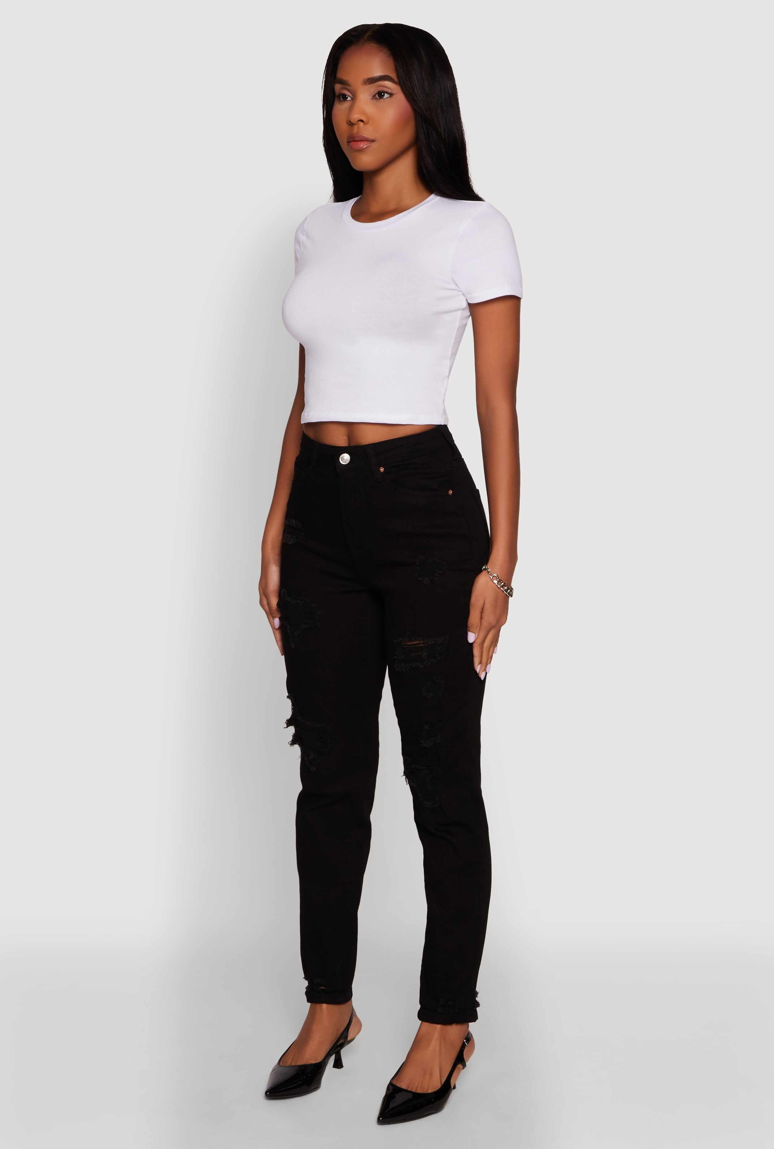 WAX Stretch Mid Rise Distressed Skinny Jeans