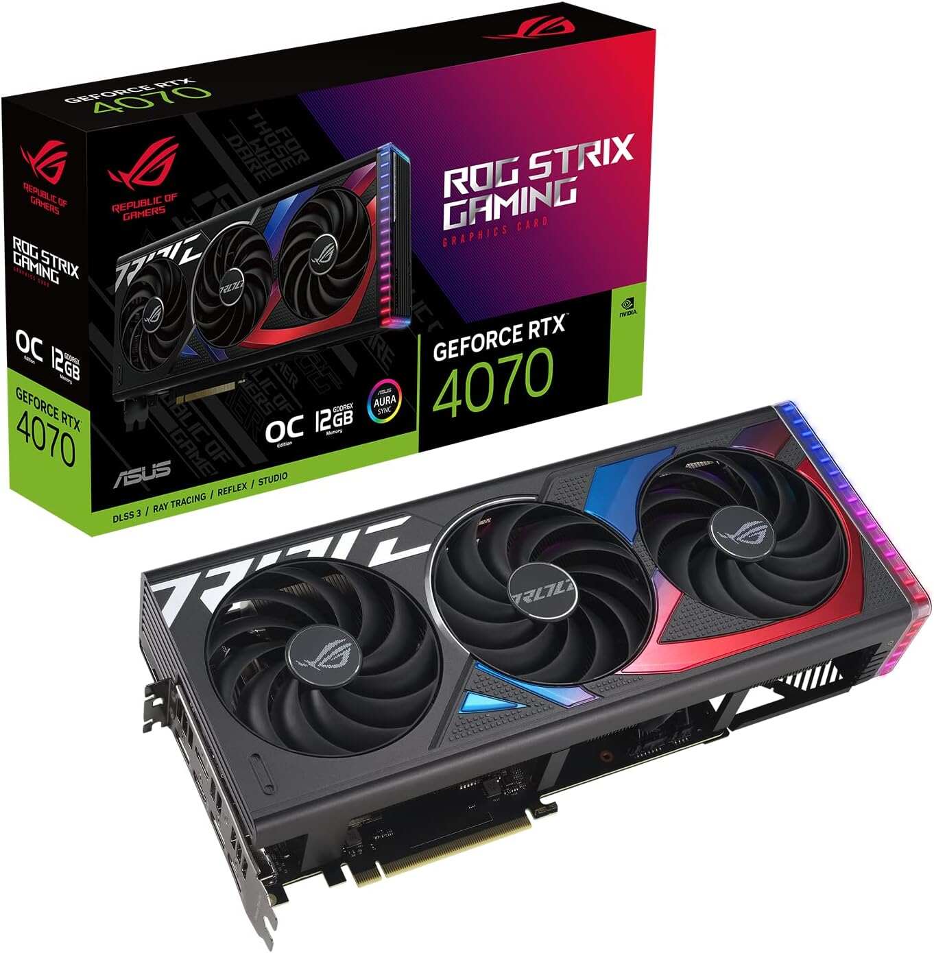 ASUS ROG Strix GeForce RTX™ 4070 OC Edition Gaming Graphics Card (PCIe 4.0, 12GB GDDR6X, DLSS 3, HDMI 2.1, DisplayPort 1.4a)