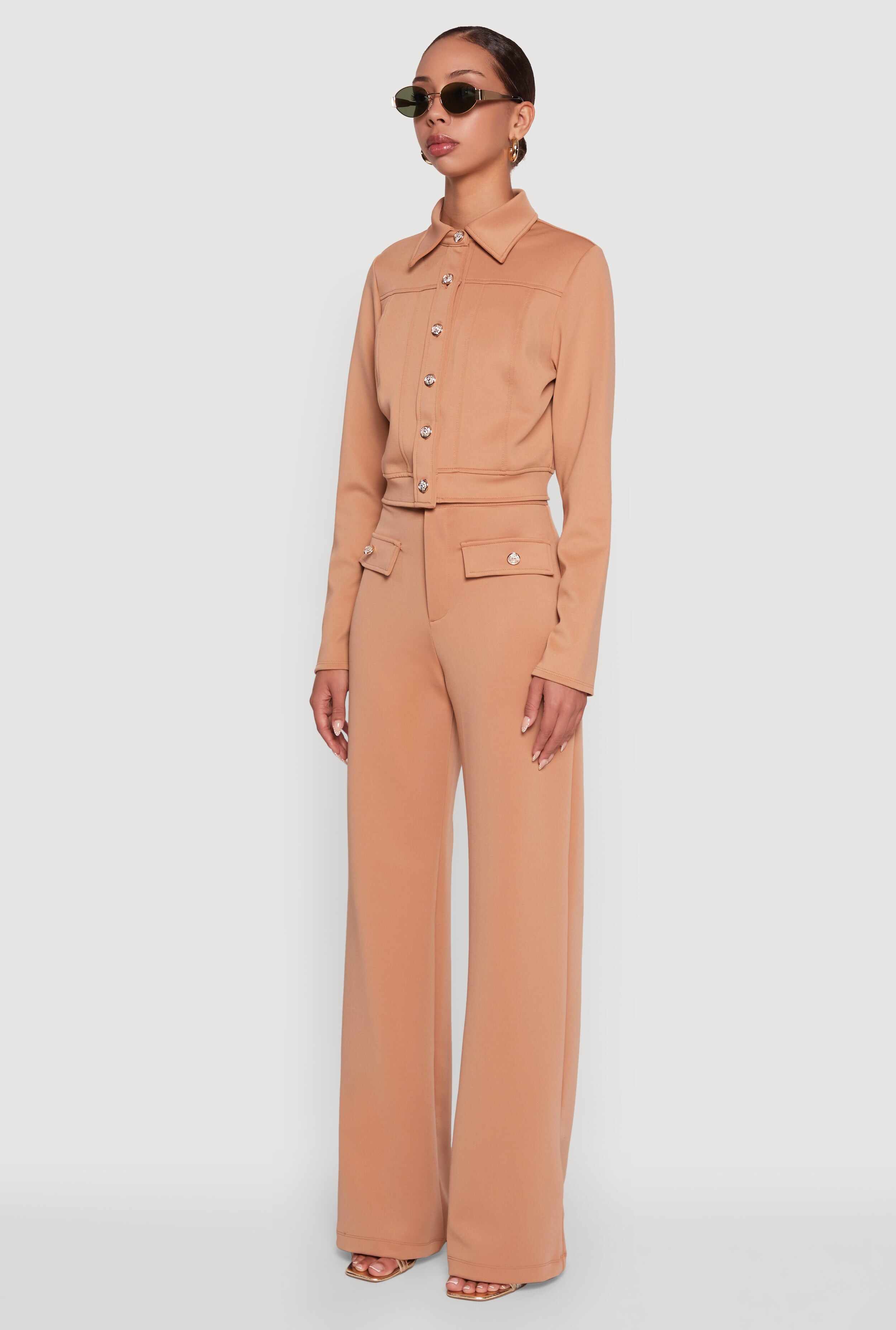 Scuba Metallic Button Front Cropped Shacket