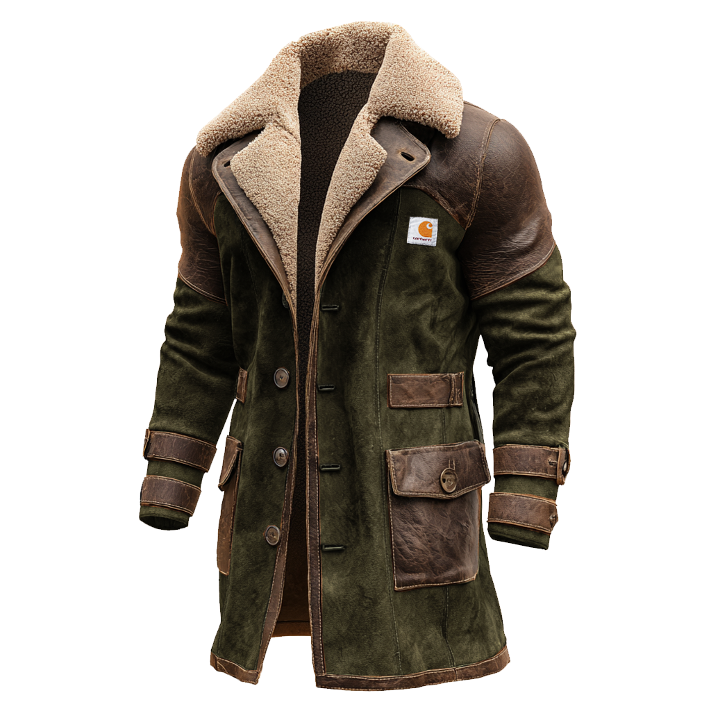 Men's Vintage Brown Suede Leather And Faux Fur Lined Jacket